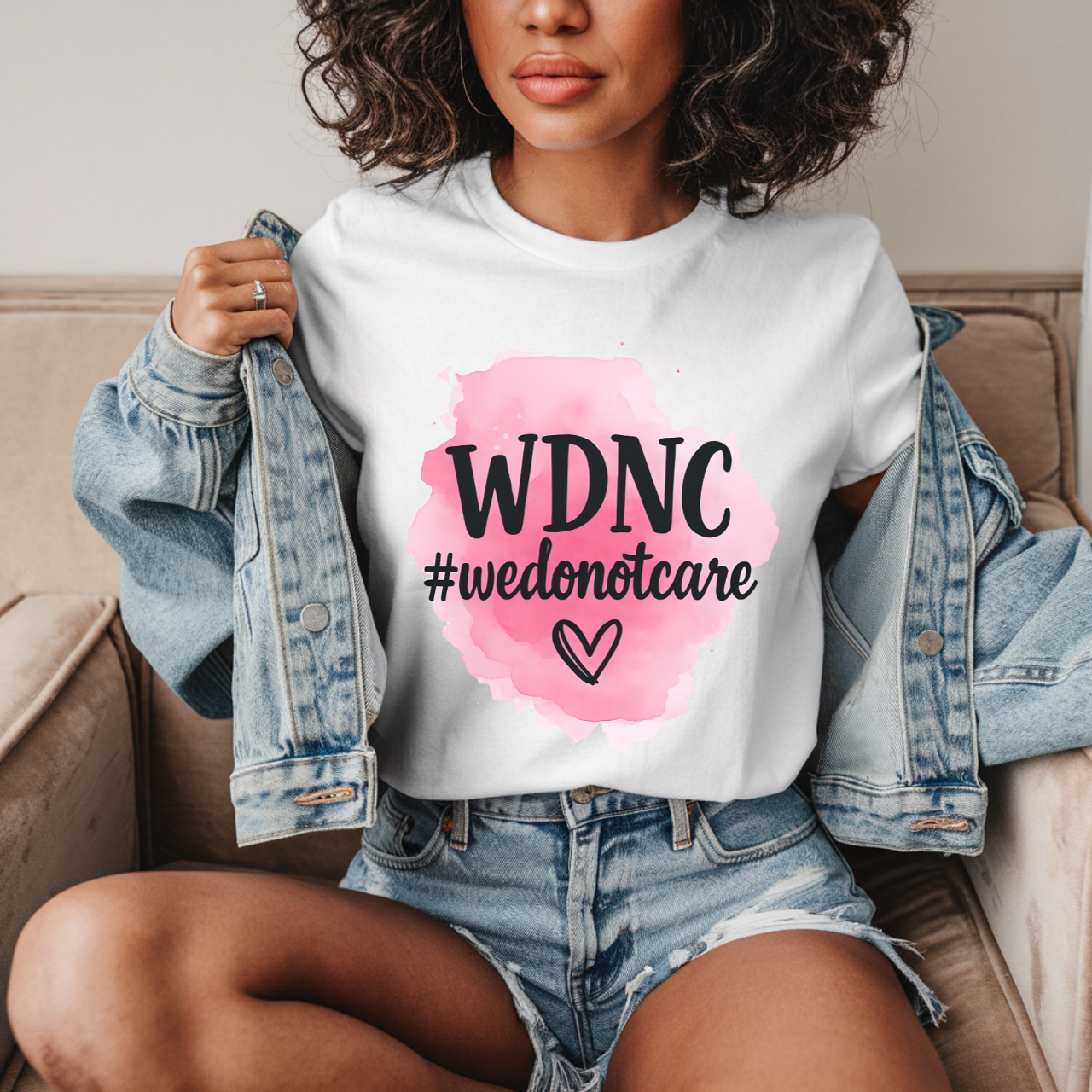 WDNC #wedontcare Graphic T-Shirt Casual Pink Watercolor Heart Tee WDNC #wedontcare Graphic T-Shirt Casual Pink Watercolor Heart Tee