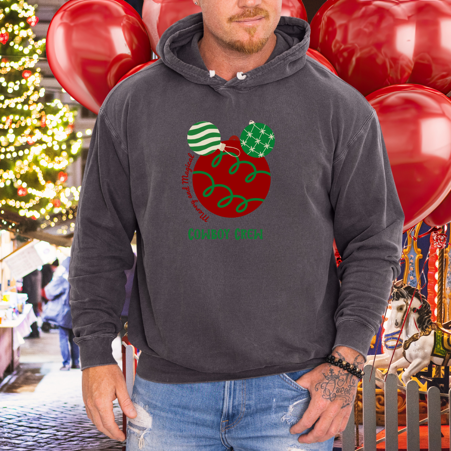 Christmas Ornament Hoodie | Merry and Magic Personalized Comfort Colors Pullover  product thumbnail image