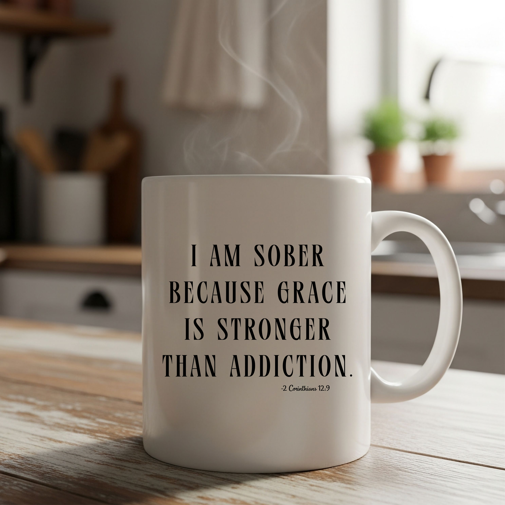 I am Sober Because Grace Is Stronger Than Addiction — Inspirational Ceramic Mug (11oz, 15oz) 2 Corinthians 12:9  product thumbnail image