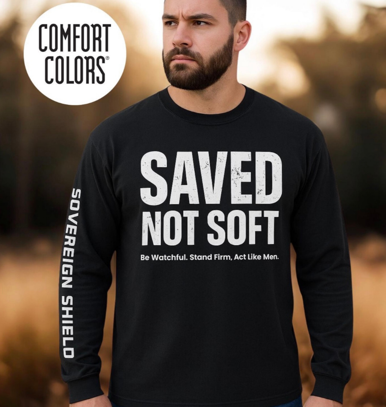 Saved Not Soft Long Sleeve Tee based on 1 Cor 16:13 - Comfort Colors product thumbnail image Saved Not Soft Long Sleeve Tee based on 1 Cor 16:13 - Comfort Colors product thumbnail image
