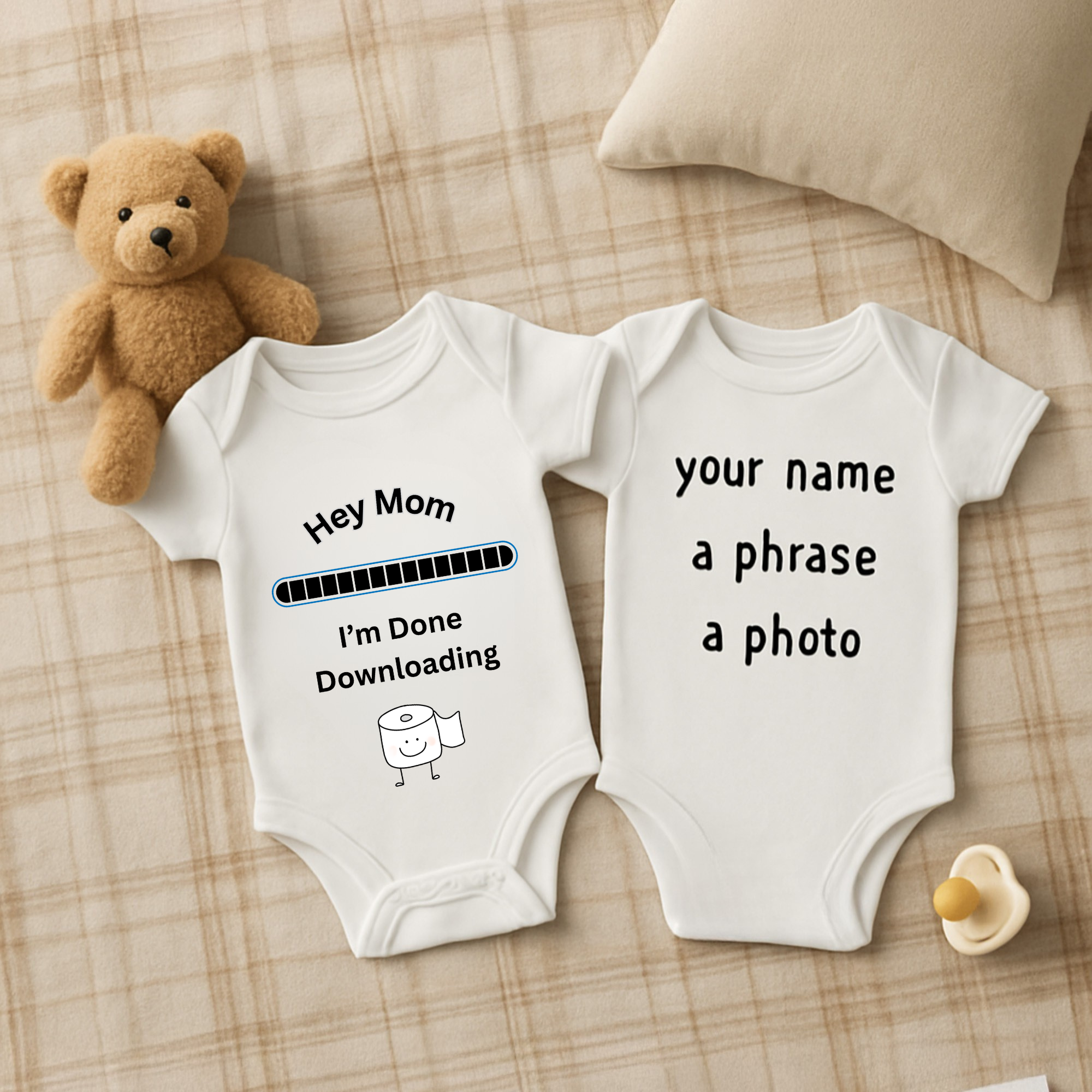 Hey Mom I’m Done Downloading Baby Bodysuit Funny Newborn Onesie Cute Infant Gift for New Moms Baby Shower Humor product thumbnail image