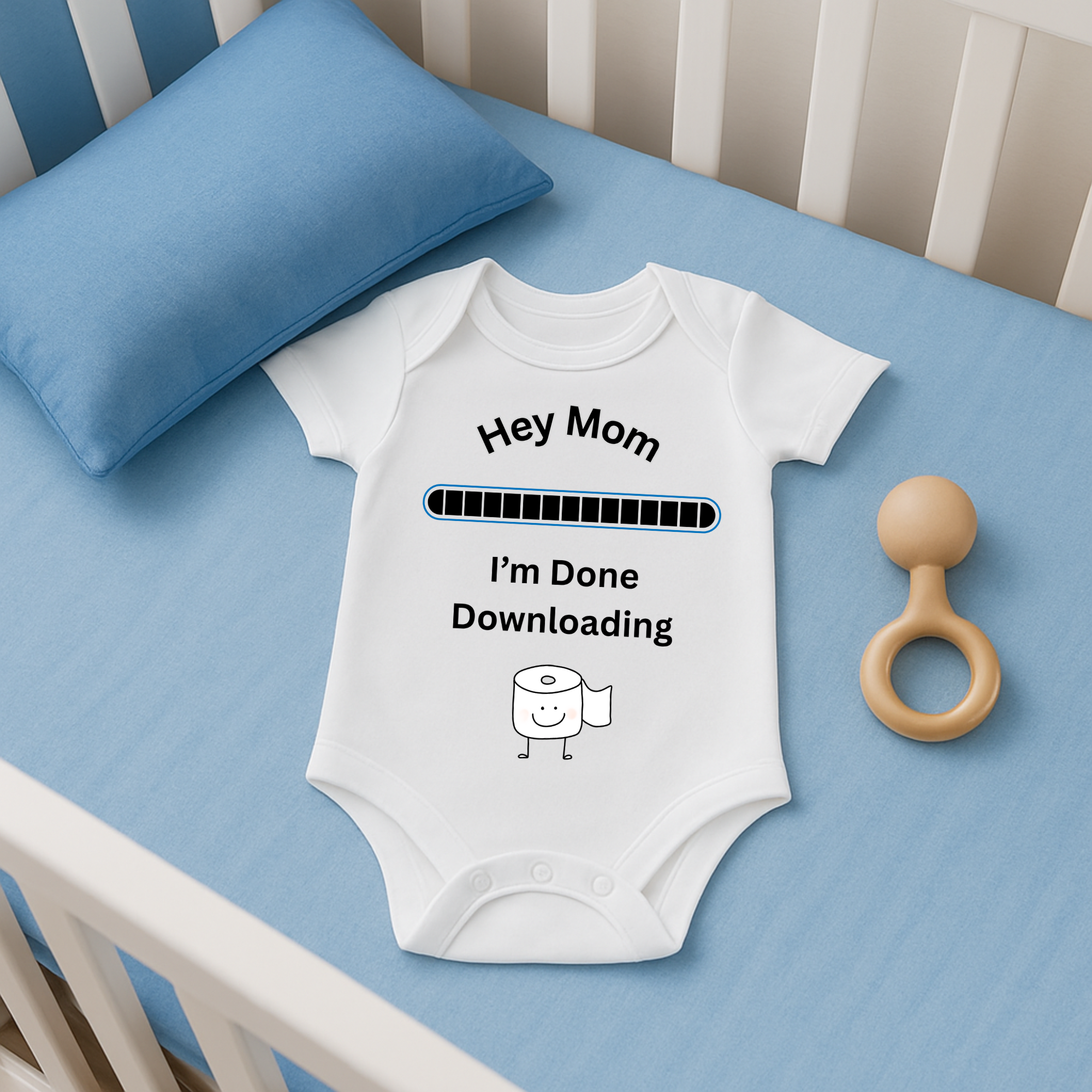 Hey Mom I’m Done Downloading Baby Bodysuit Funny Newborn Onesie Cute Infant Gift for New Moms Baby Shower Humor product thumbnail image