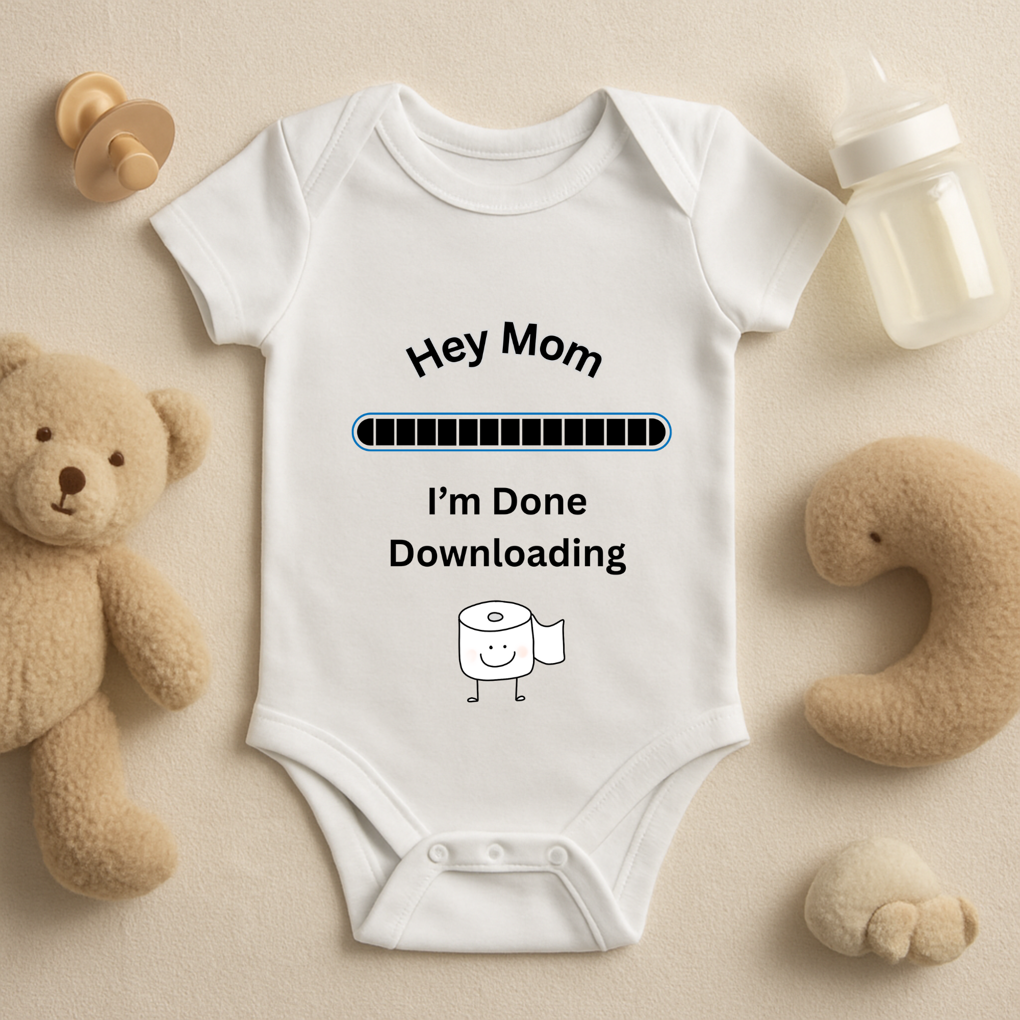 Hey Mom I’m Done Downloading Baby Bodysuit Funny Newborn Onesie Cute Infant Gift for New Moms Baby Shower Humor product thumbnail image