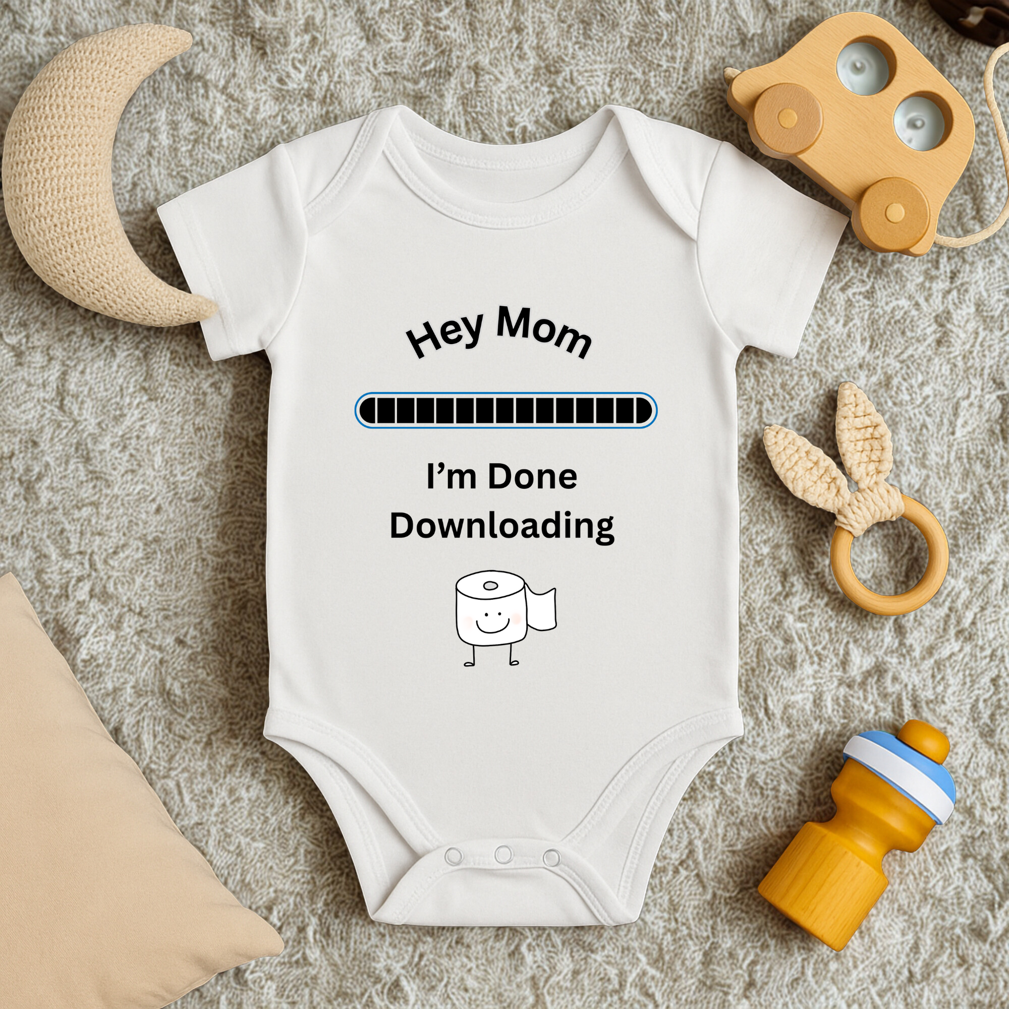 Hey Mom I’m Done Downloading Baby Bodysuit Funny Newborn Onesie Cute Infant Gift for New Moms Baby Shower Humor product thumbnail image