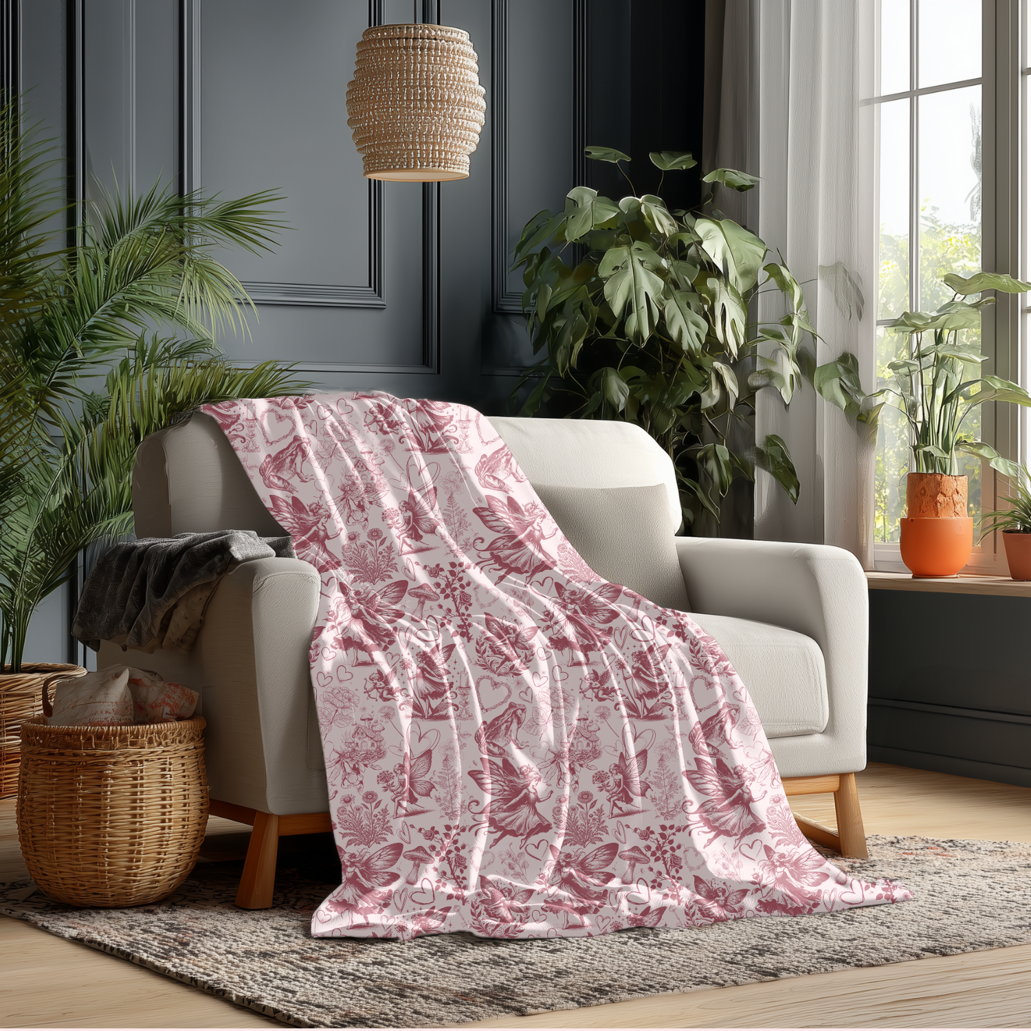 Vintage Fairy Botanical Garden with Hearts Fleece Sherpa Blanket | Fantasy Pink Valentine Toile product thumbnail image Vintage Fairy Botanical Garden with Hearts Fleece Sherpa Blanket | Fantasy Pink Valentine Toile product thumbnail image