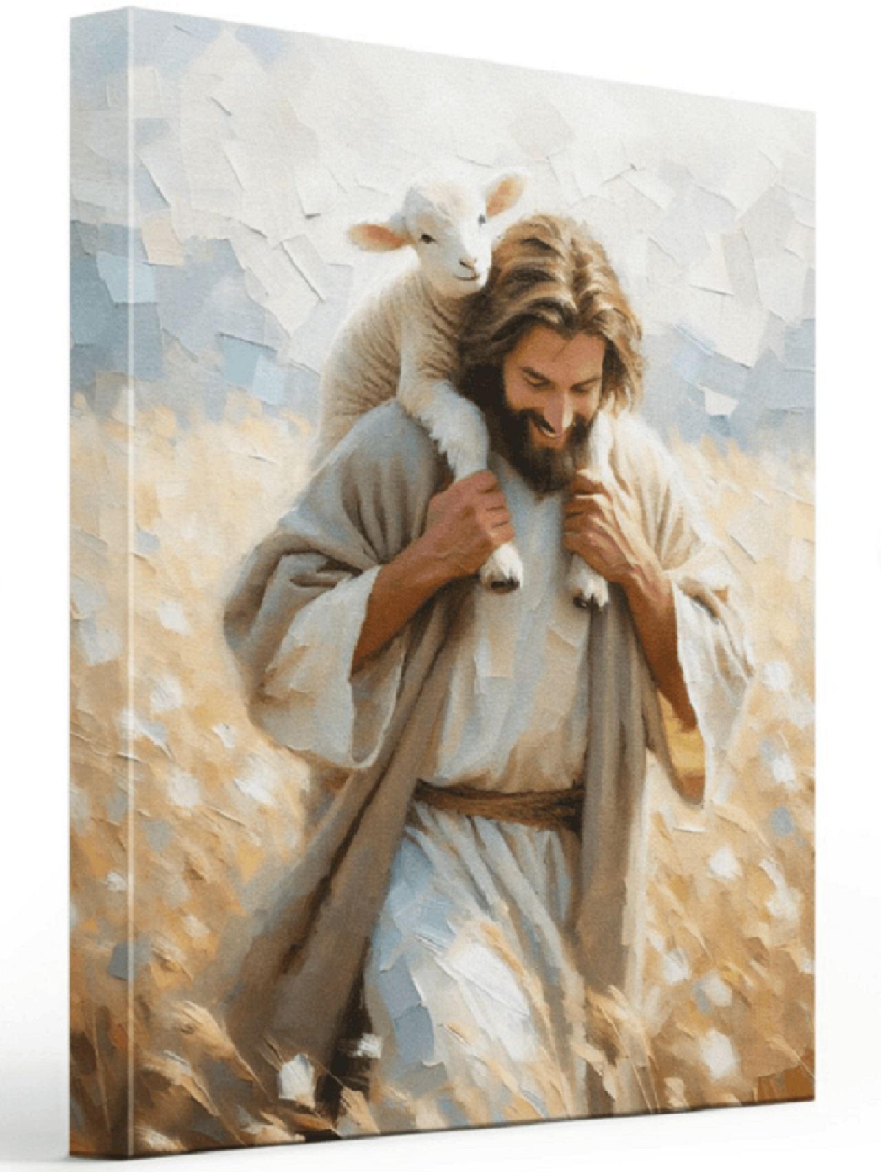 Jesus with Lamb Canvas Art Wrap - Christian Religious Wall Decor