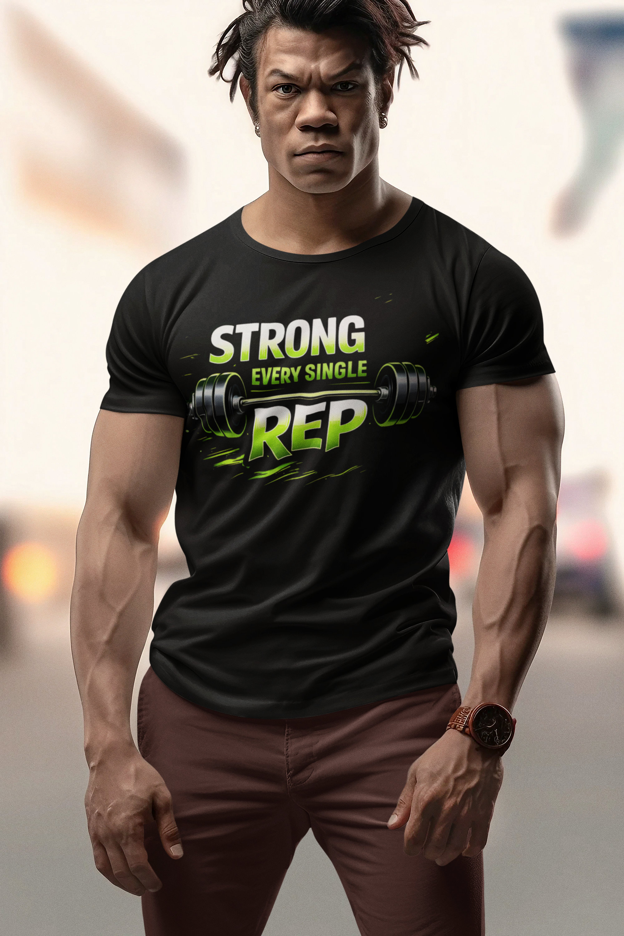 Gym T-Shirt — "Strong Every Single Rep" Barbell Fitness Tee product thumbnail image