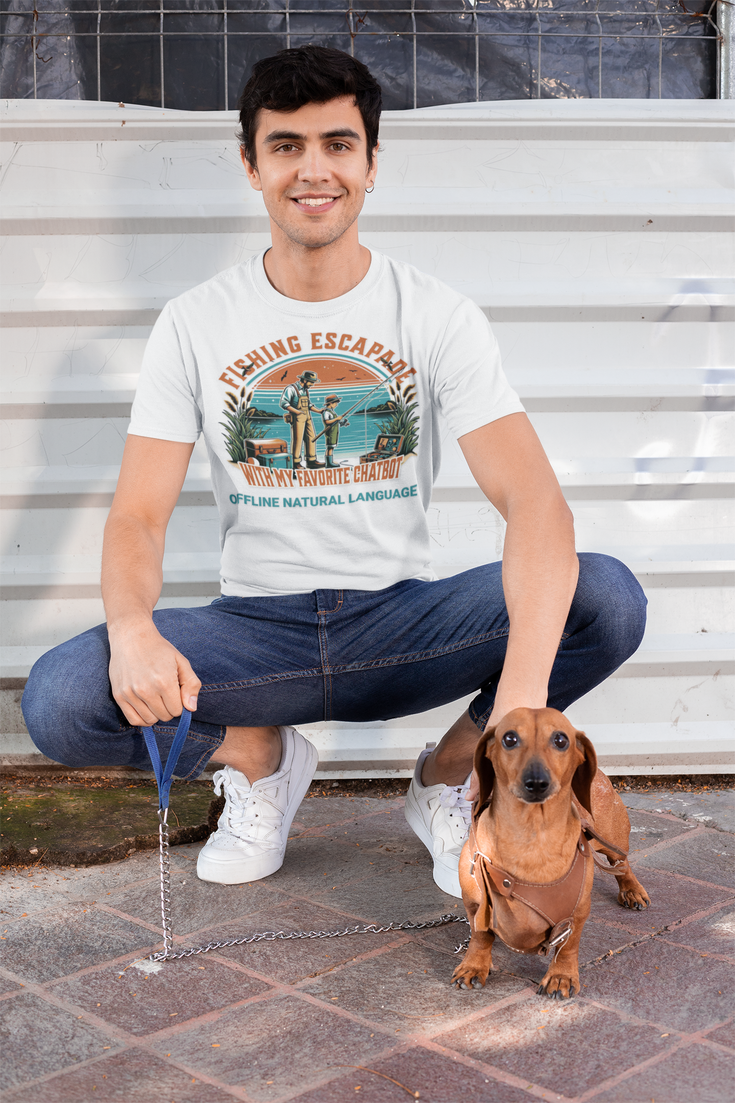 Fishing With My Favorite Chatbot™ Tee — Fishing Adult AI Family Graphic T-Shirt  product thumbnail image