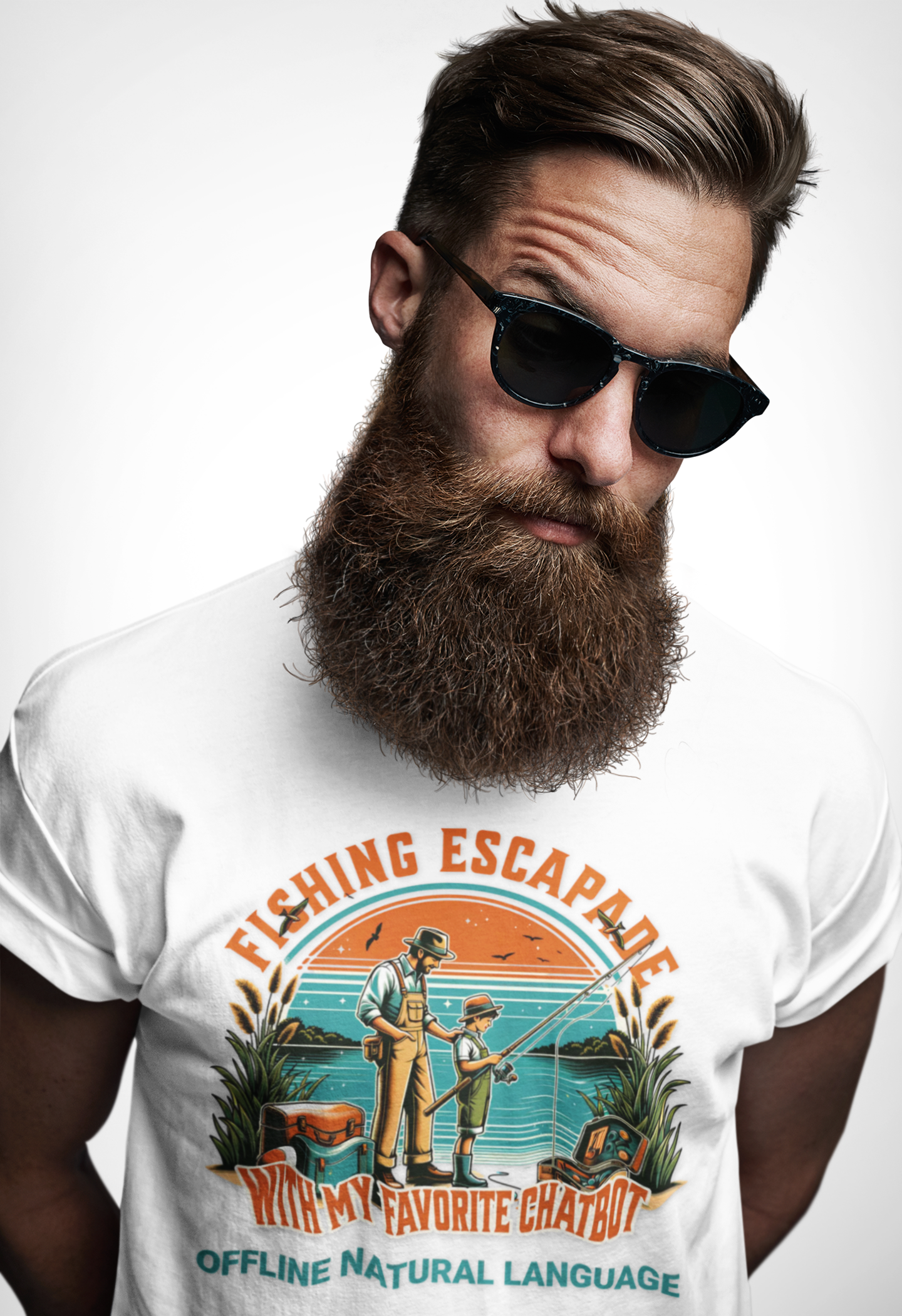 Fishing With My Favorite Chatbot™ Tee — Fishing Adult AI Family Graphic T-Shirt  product thumbnail image