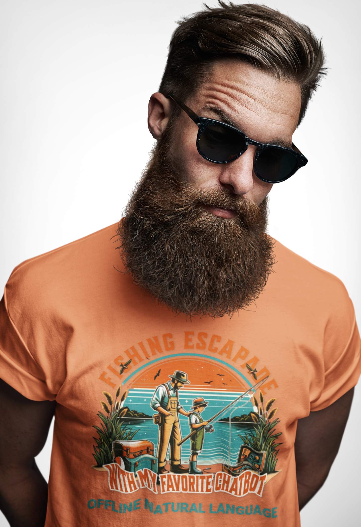 Fishing With My Favorite Chatbot™ Tee — Fishing Adult AI Family Graphic T-Shirt  product thumbnail image