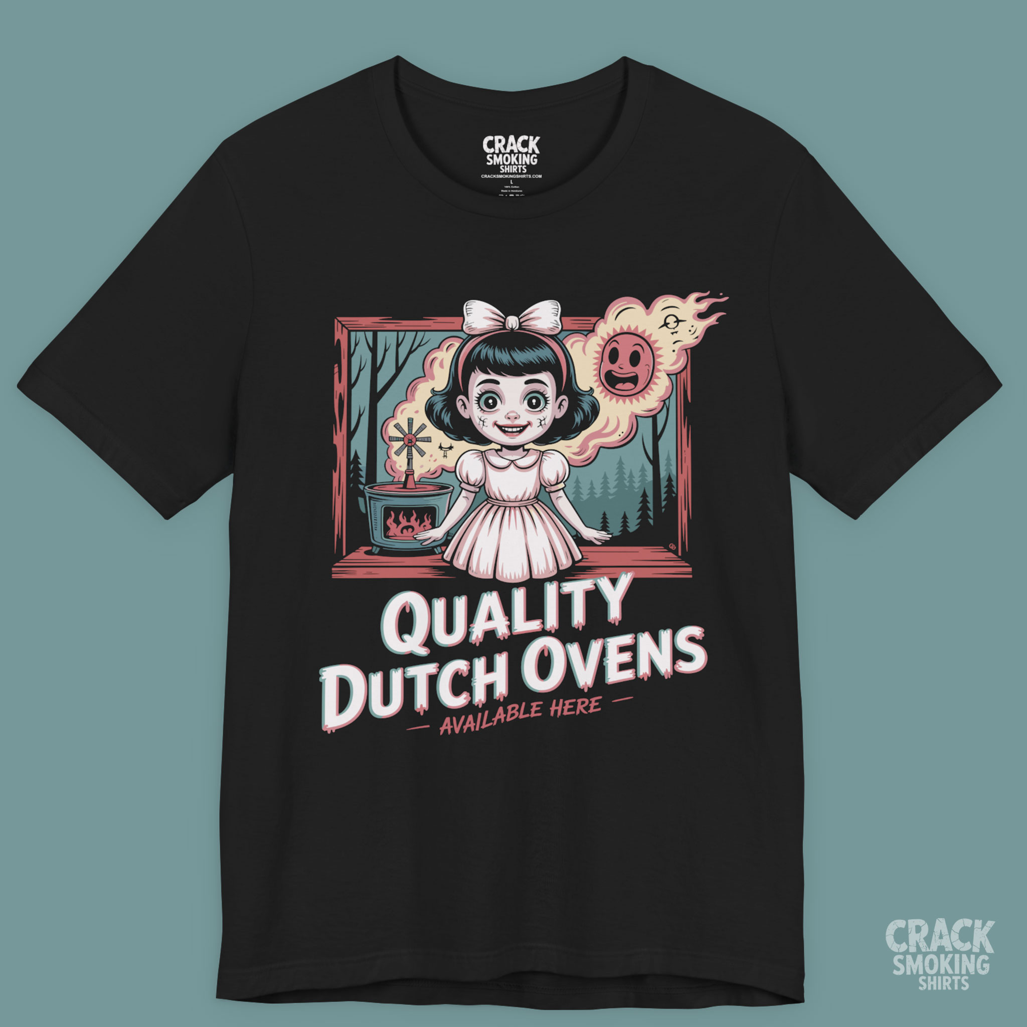 Quality Dutch Ovens – Creepy Retro Girl Funny Horror Unisex T-Shirt product thumbnail image Quality Dutch Ovens – Creepy Retro Girl Funny Horror Unisex T-Shirt product thumbnail image