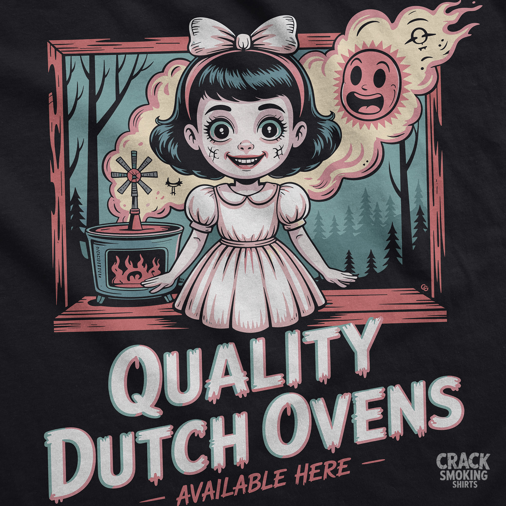 Quality Dutch Ovens – Creepy Retro Girl Funny Horror Unisex T-Shirt product thumbnail image Quality Dutch Ovens – Creepy Retro Girl Funny Horror Unisex T-Shirt product thumbnail image