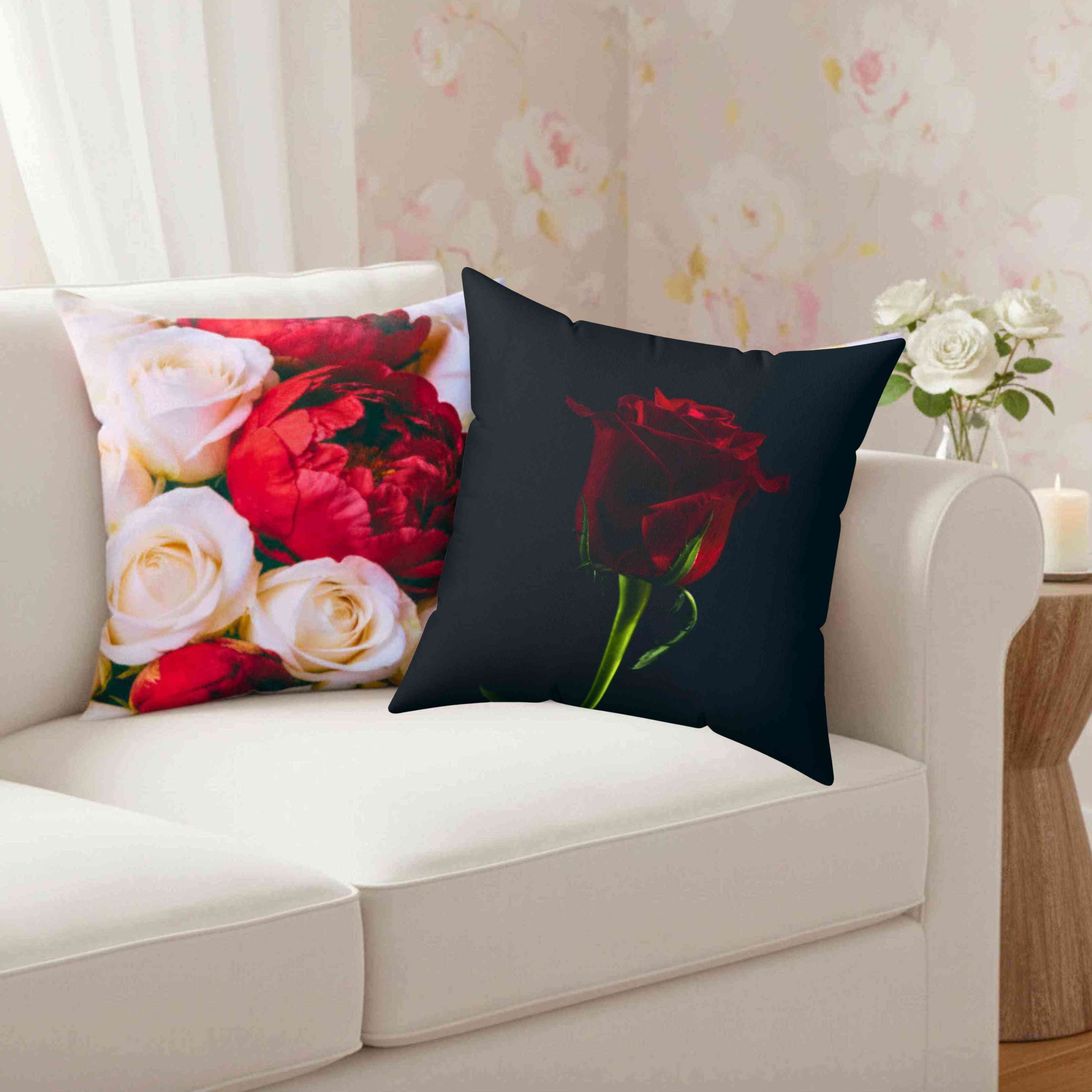 Red Rose Photograph Pillow | Dark Floral Throw Cushion product thumbnail image