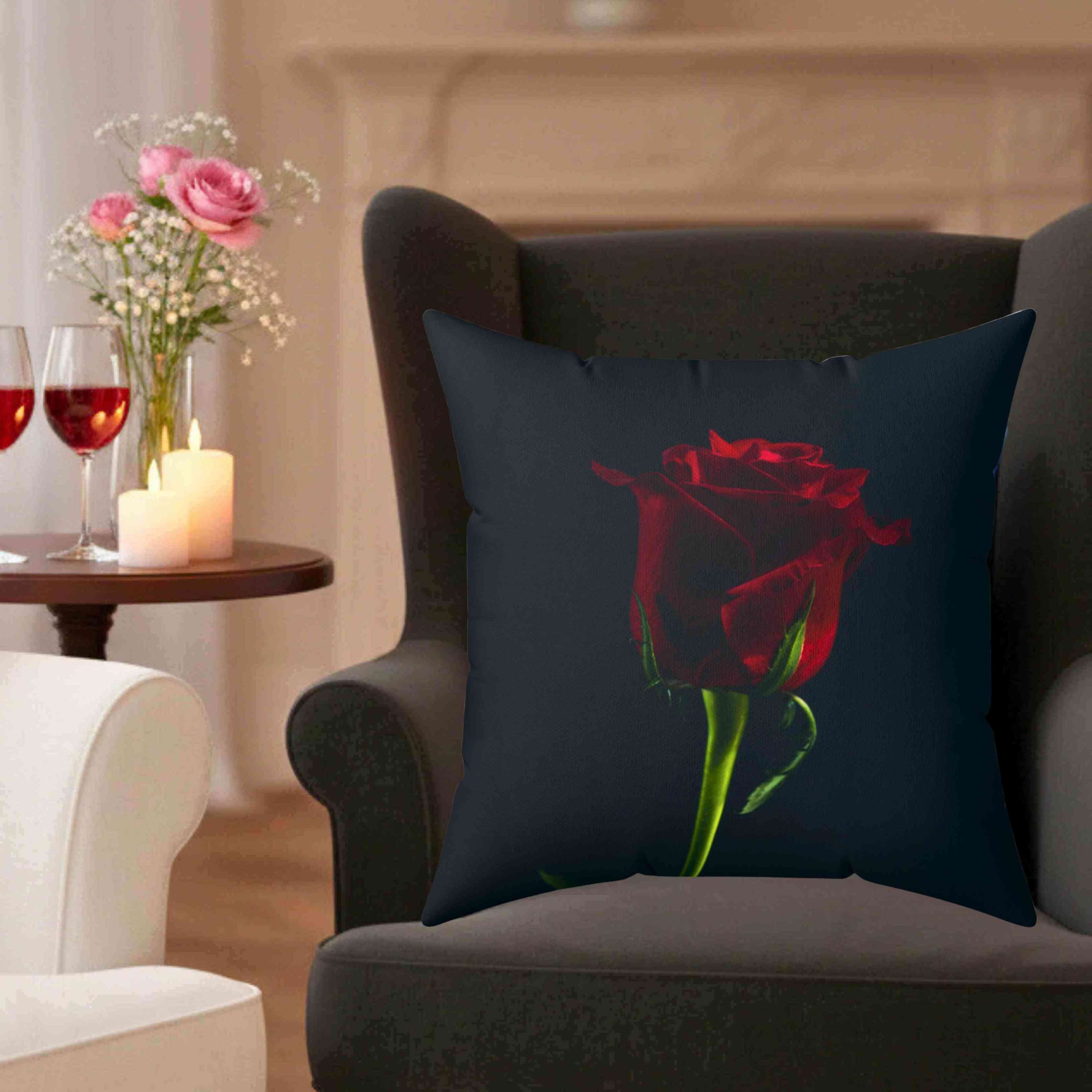 Red Rose Photograph Pillow | Dark Floral Throw Cushion product thumbnail image