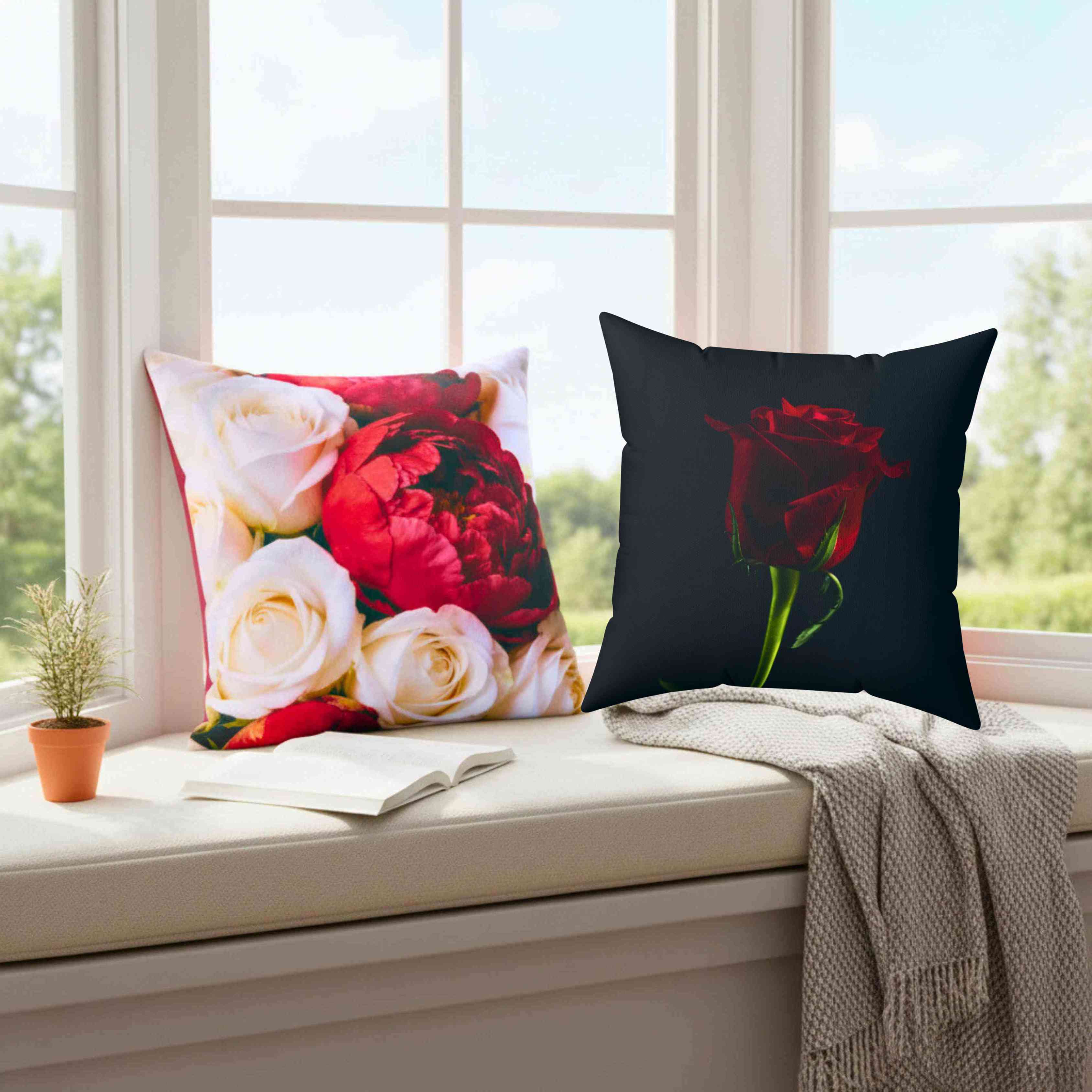 Red Rose Photograph Pillow | Dark Floral Throw Cushion product thumbnail image