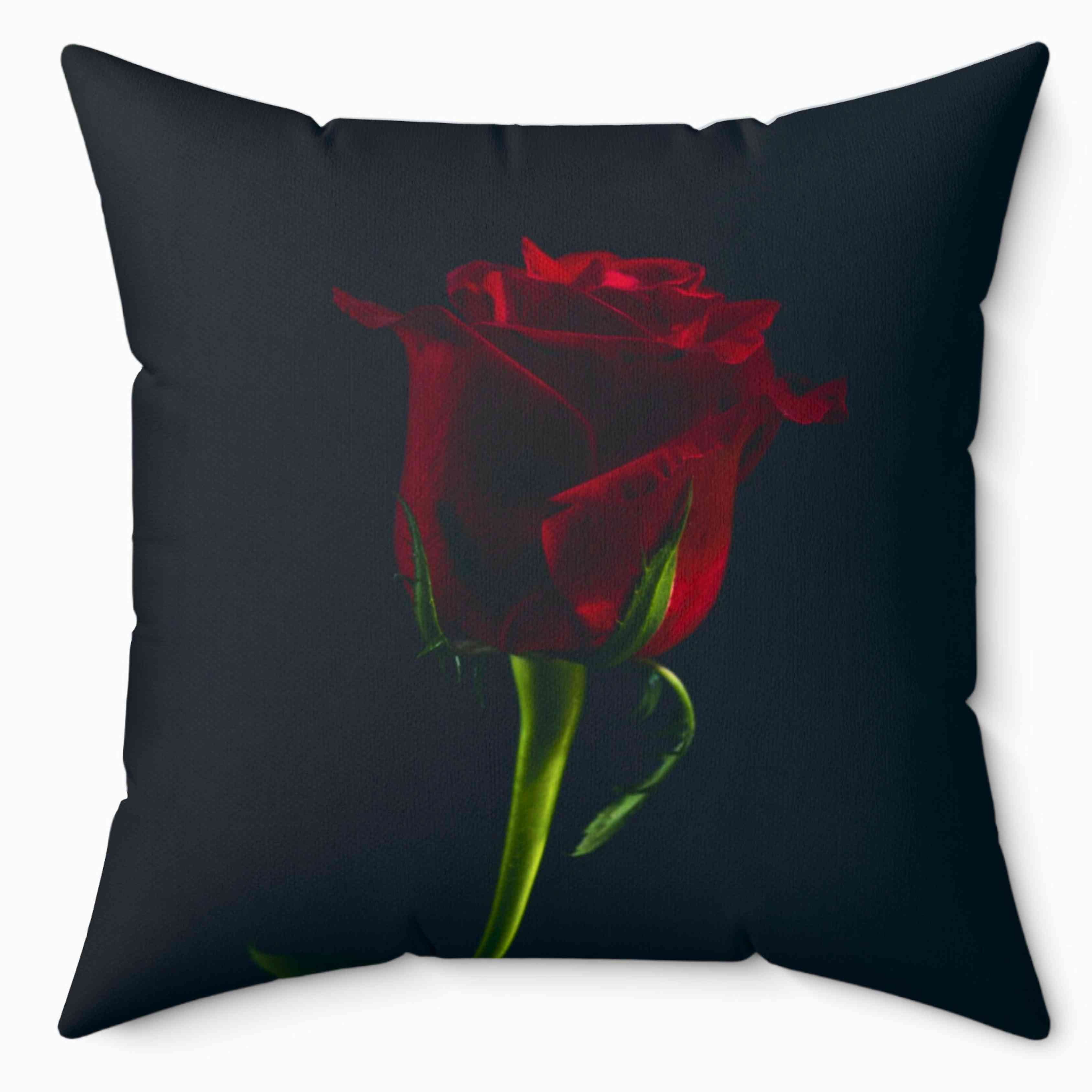 Red Rose Photograph Pillow | Dark Floral Throw Cushion product thumbnail image