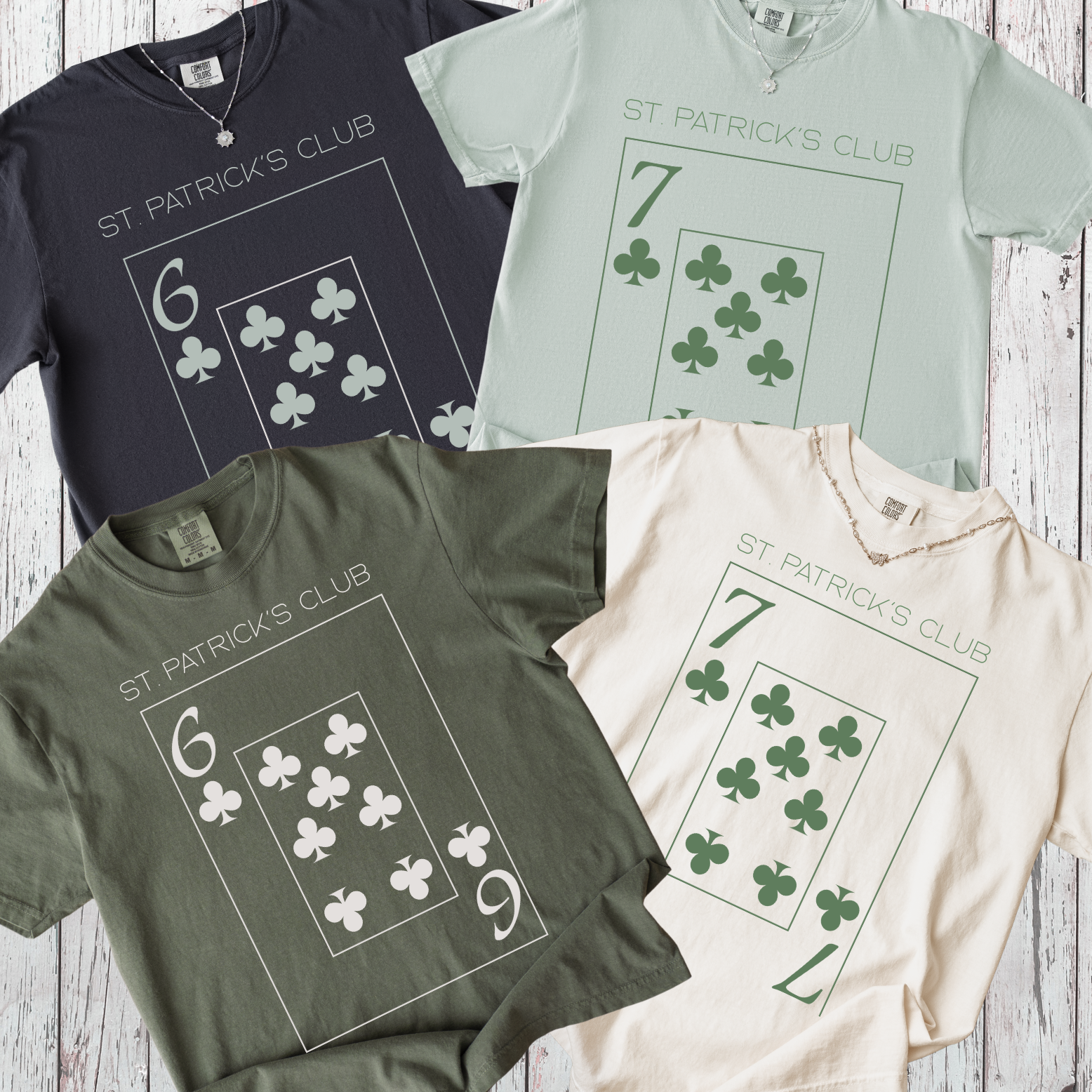 Six of Clubs Playing Card T-shirt | St. Patrick's Club in Lite Green Matching 6 Seven Part of Group Tee product thumbnail image