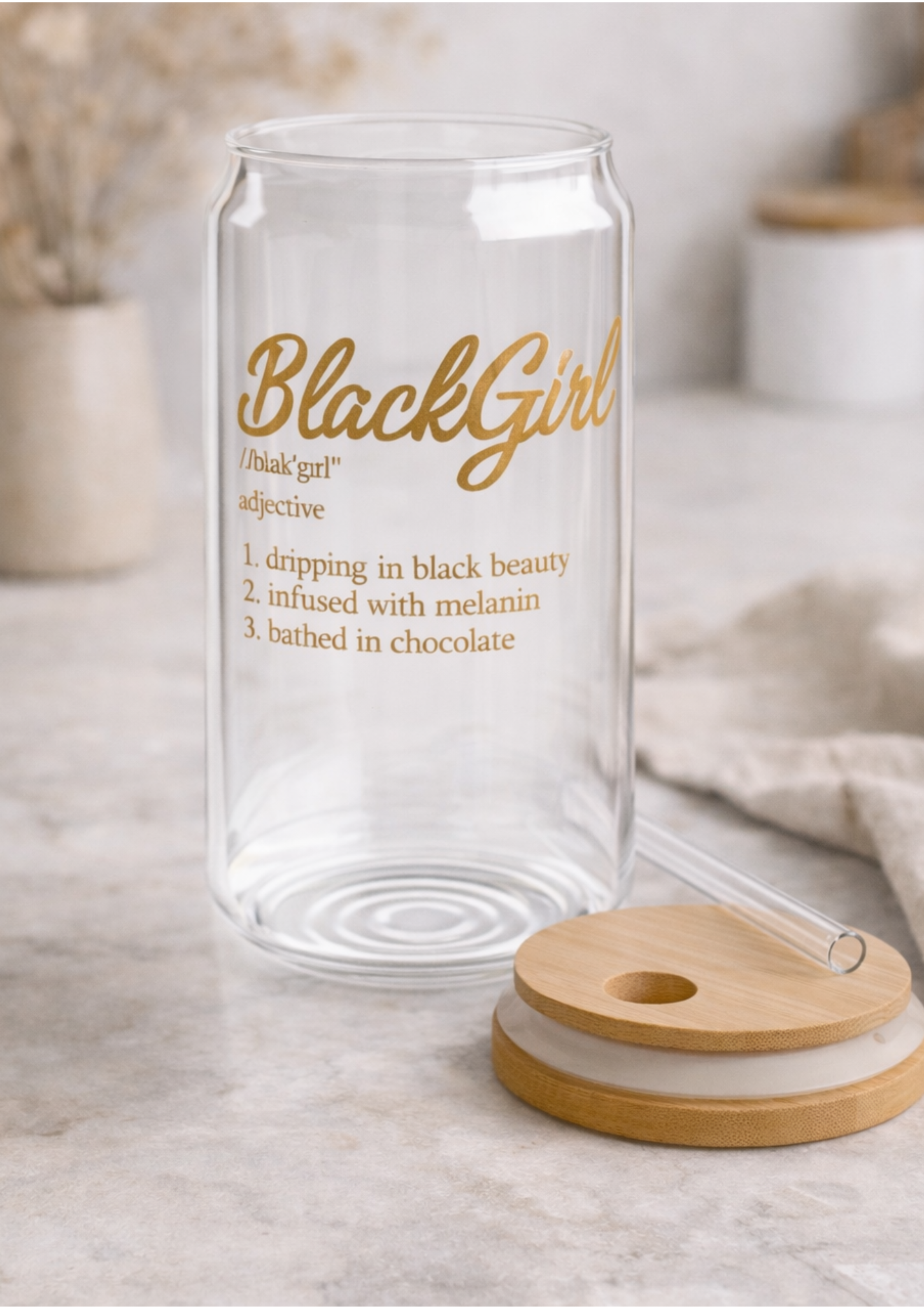 16oz Black Girls Glass Sipper with Bamboo Lid & Straw — Reusable Drink Tumbler product thumbnail image 16oz Black Girls Glass Sipper with Bamboo Lid & Straw — Reusable Drink Tumbler product thumbnail image