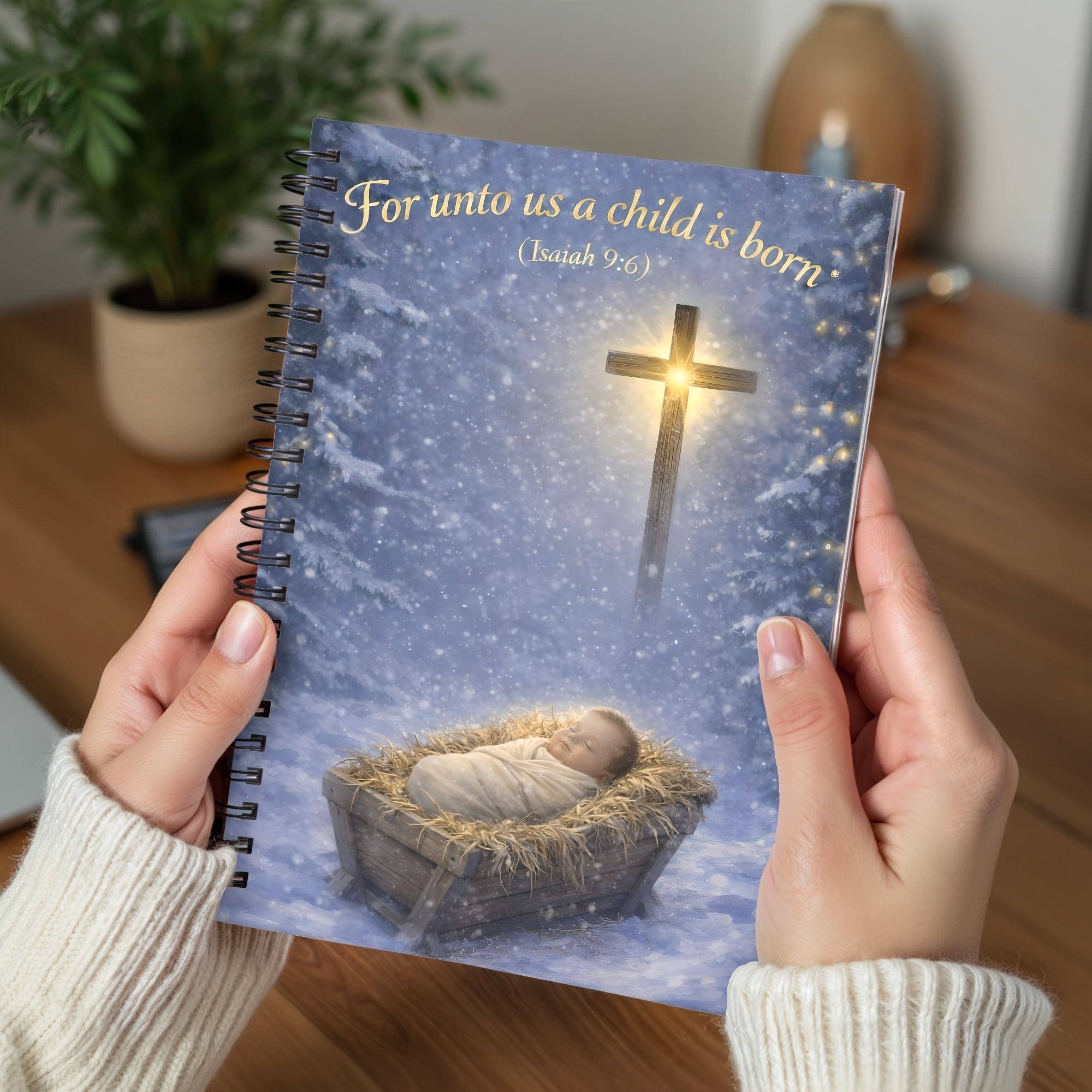 Christmas Nativity Spiral Notebook "For unto us a child is born" (Isaiah 9:6) product thumbnail image