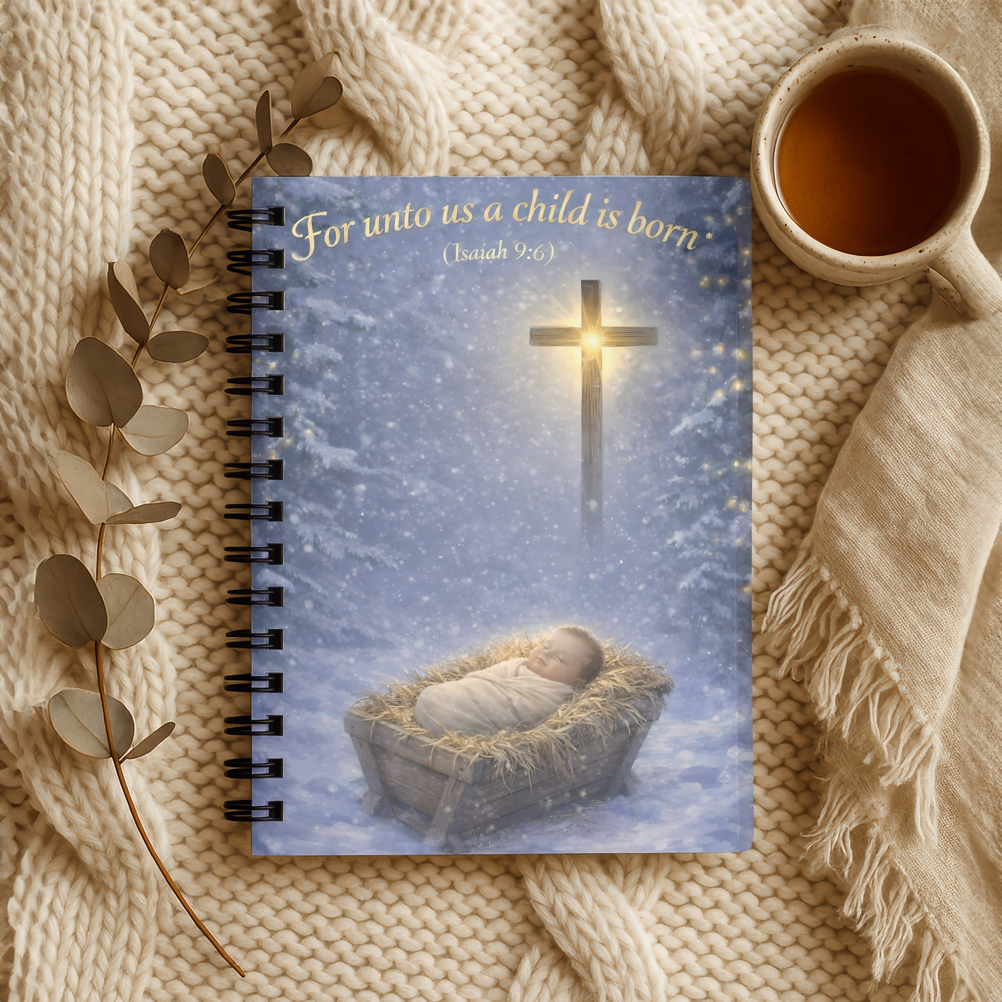 Christmas Nativity Spiral Notebook "For unto us a child is born" (Isaiah 9:6) product thumbnail image