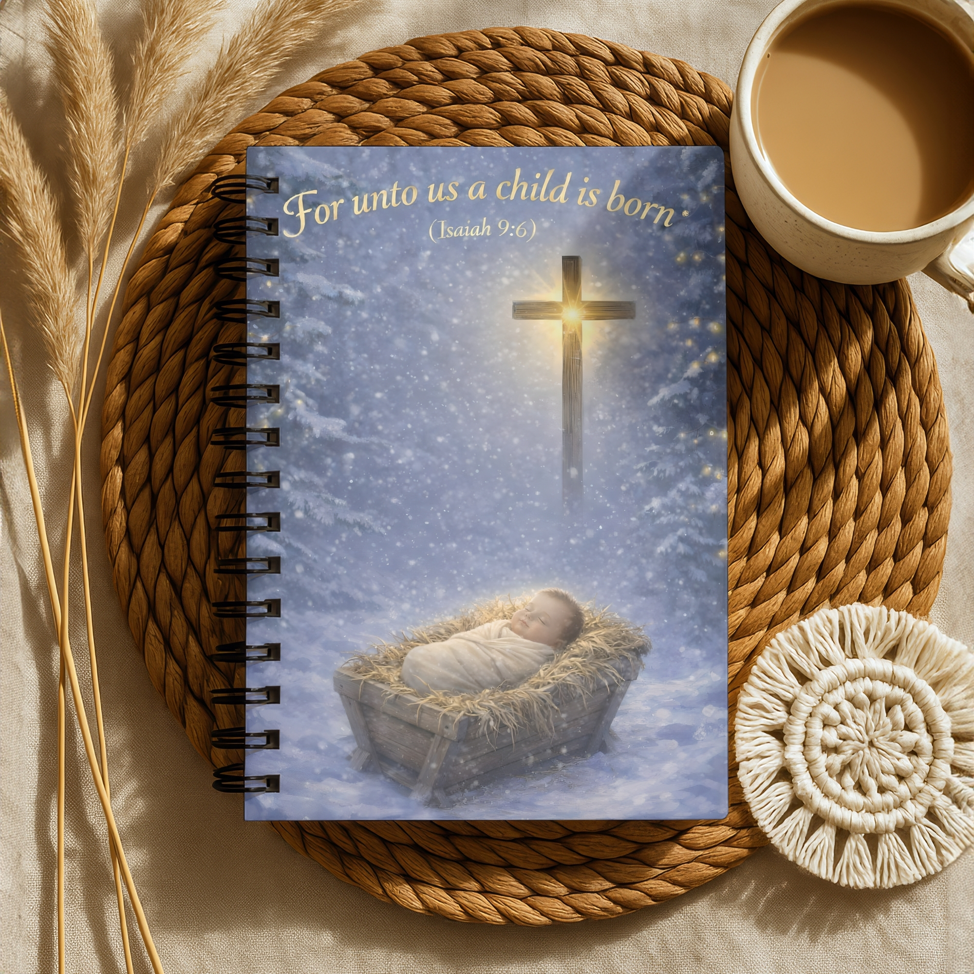 Christmas Nativity Spiral Notebook "For unto us a child is born" (Isaiah 9:6) product thumbnail image