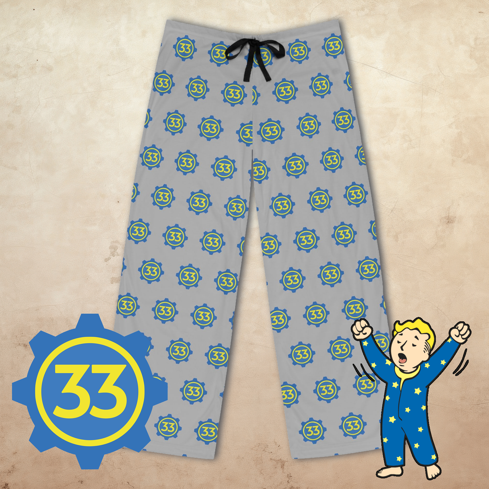 Vault 33 Men's Pajama Pants for Vault Dweller's product thumbnail image Vault 33 Men's Pajama Pants for Vault Dweller's product thumbnail image