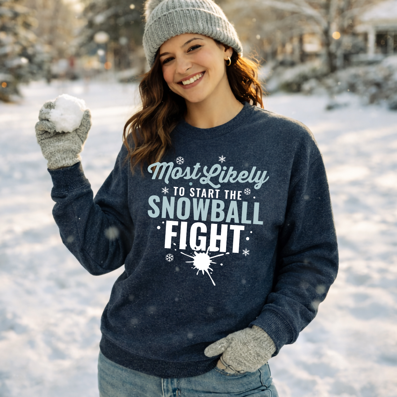 Snowball Fight Sweatshirt Dark Color, Most Likely to Start the Snowball Fight Crewneck product thumbnail image