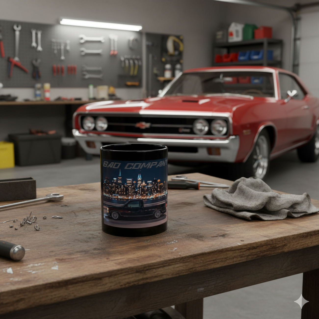 'Bad Company' Black Mug — City Night Pickup Truck Coffee Mug (11oz/15oz) product thumbnail image 'Bad Company' Black Mug — City Night Pickup Truck Coffee Mug (11oz/15oz) product thumbnail image