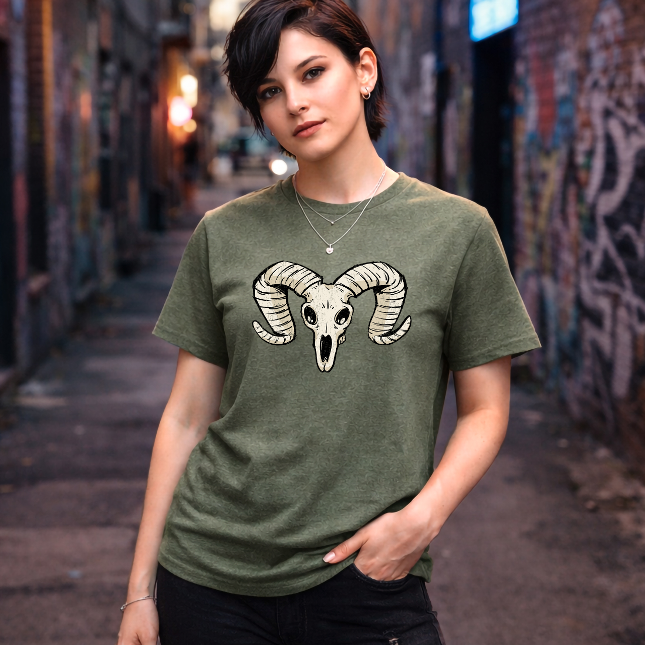 Cartoon Style Ram Skull Graphic T Shirt, Animation Inspired Skull Tee, Unisex product thumbnail image