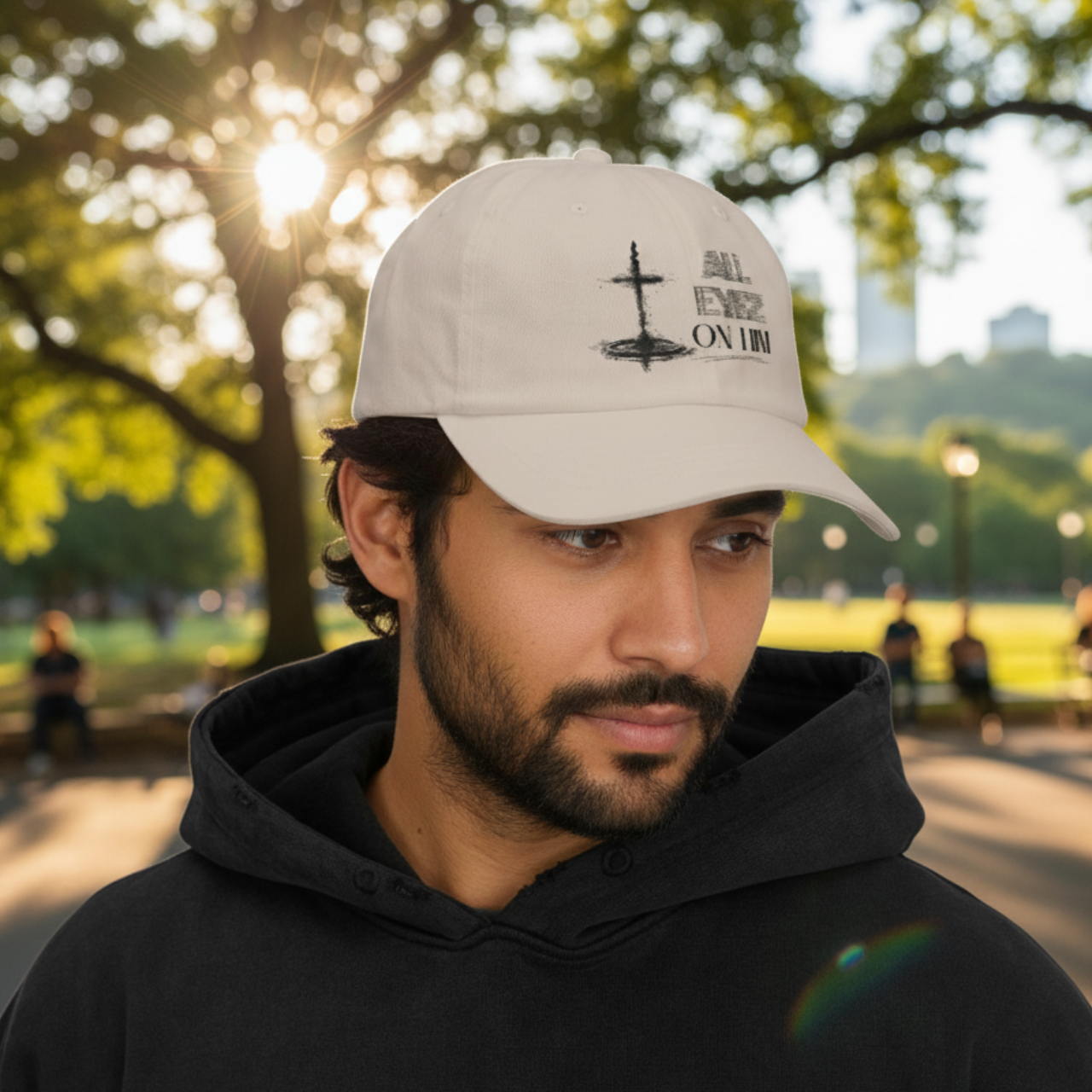 “All Eyes on Him” Embroidered Design Dad Cap – Christian Adjustable Unisex Cap- Minimal Cross Faith Hat,  product thumbnail image