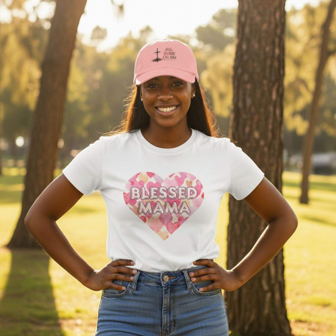 “All Eyes on Him” Embroidered Design Dad Cap – Christian Adjustable Unisex Cap- Minimal Cross Faith Hat,  product thumbnail image