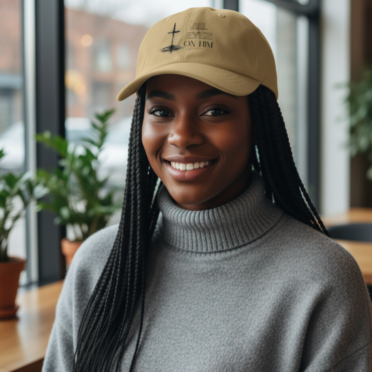 “All Eyes on Him” Embroidered Design Dad Cap – Christian Adjustable Unisex Cap- Minimal Cross Faith Hat,  product thumbnail image