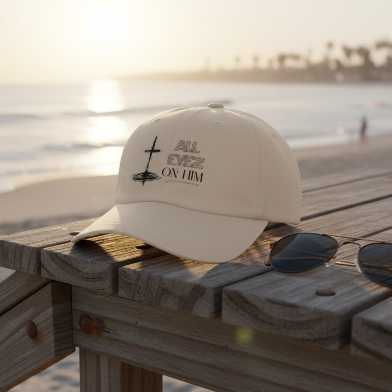 “All Eyes on Him” Embroidered Design Dad Cap – Christian Adjustable Unisex Cap- Minimal Cross Faith Hat, 