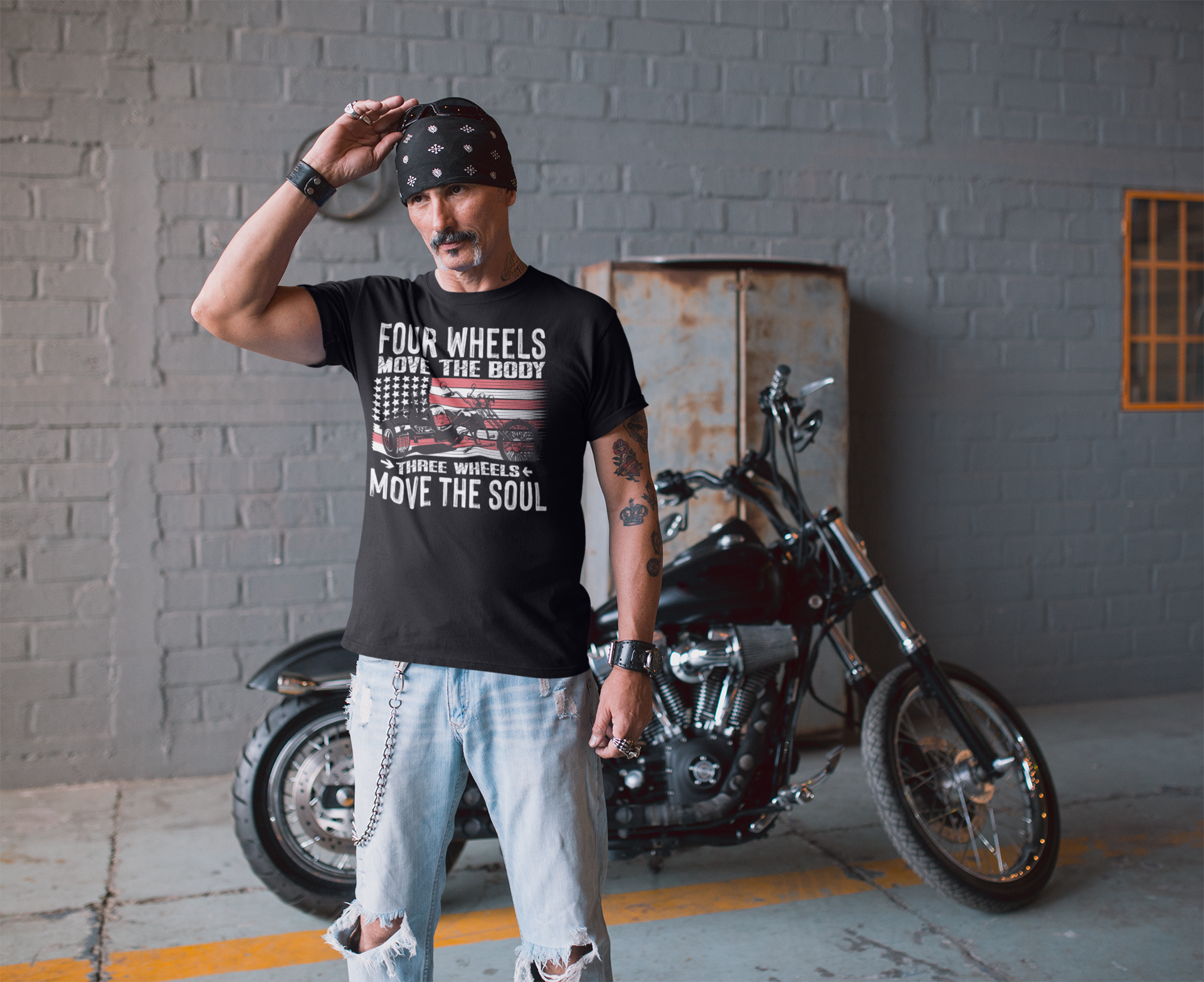 Trike T-Shirt - Four Wheels Move the Body Three Wheels Move the Soul Tee - Unisex Trike Shirt  product thumbnail image