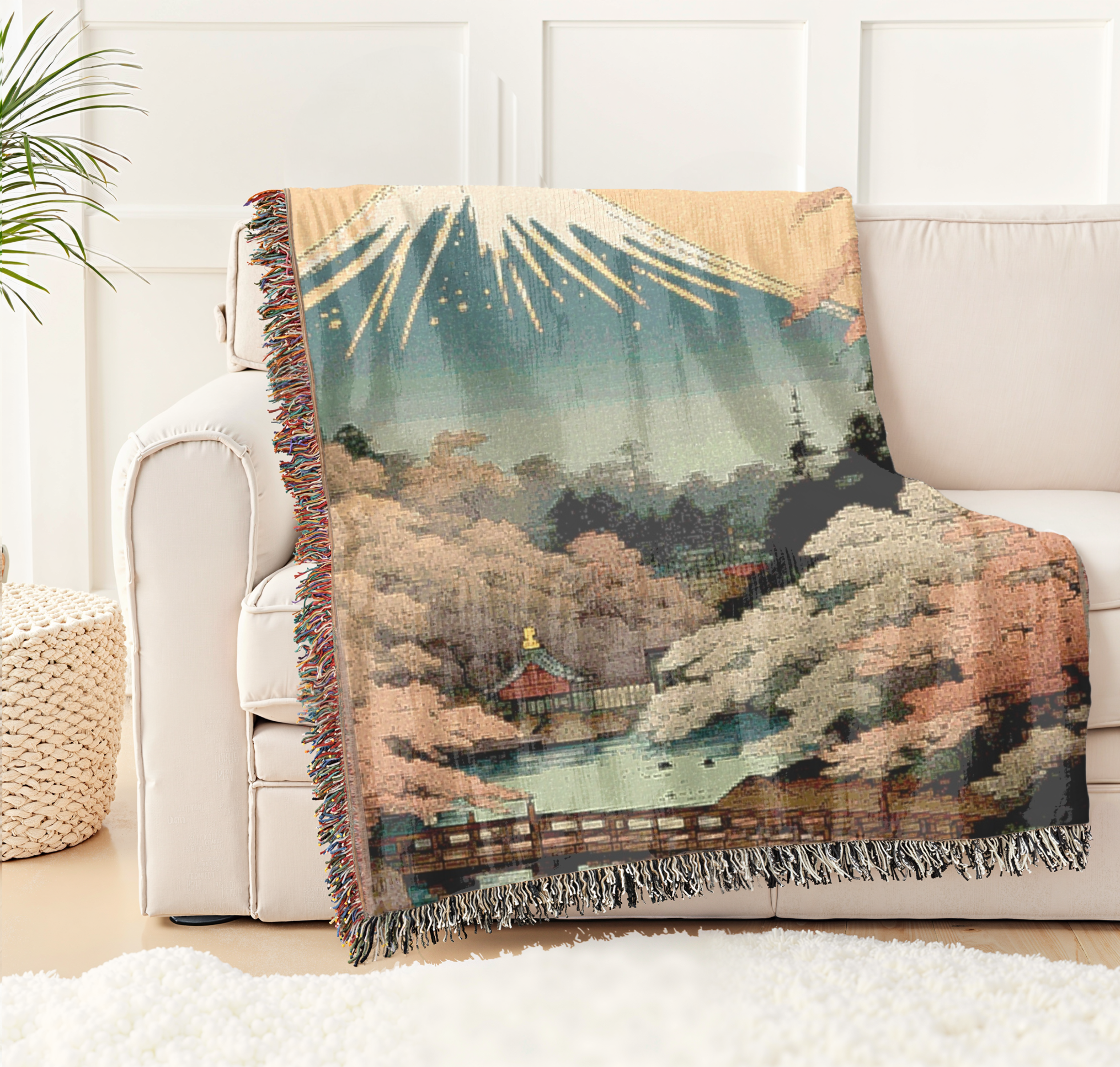 Japanese Landscape Woven Blanket, Japan Scenic Throw product thumbnail image Japanese Landscape Woven Blanket, Japan Scenic Throw product thumbnail image