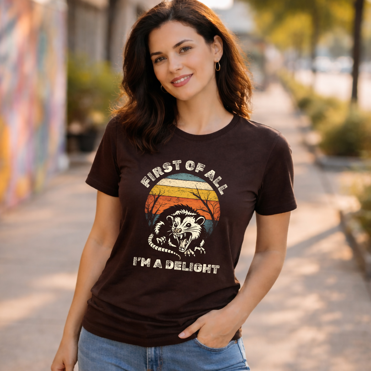 Opossum Vintage Tee, First of All I'm a Delight Retro Graphic Shirt, Unisex product thumbnail image Opossum Vintage Tee, First of All I'm a Delight Retro Graphic Shirt, Unisex product thumbnail image