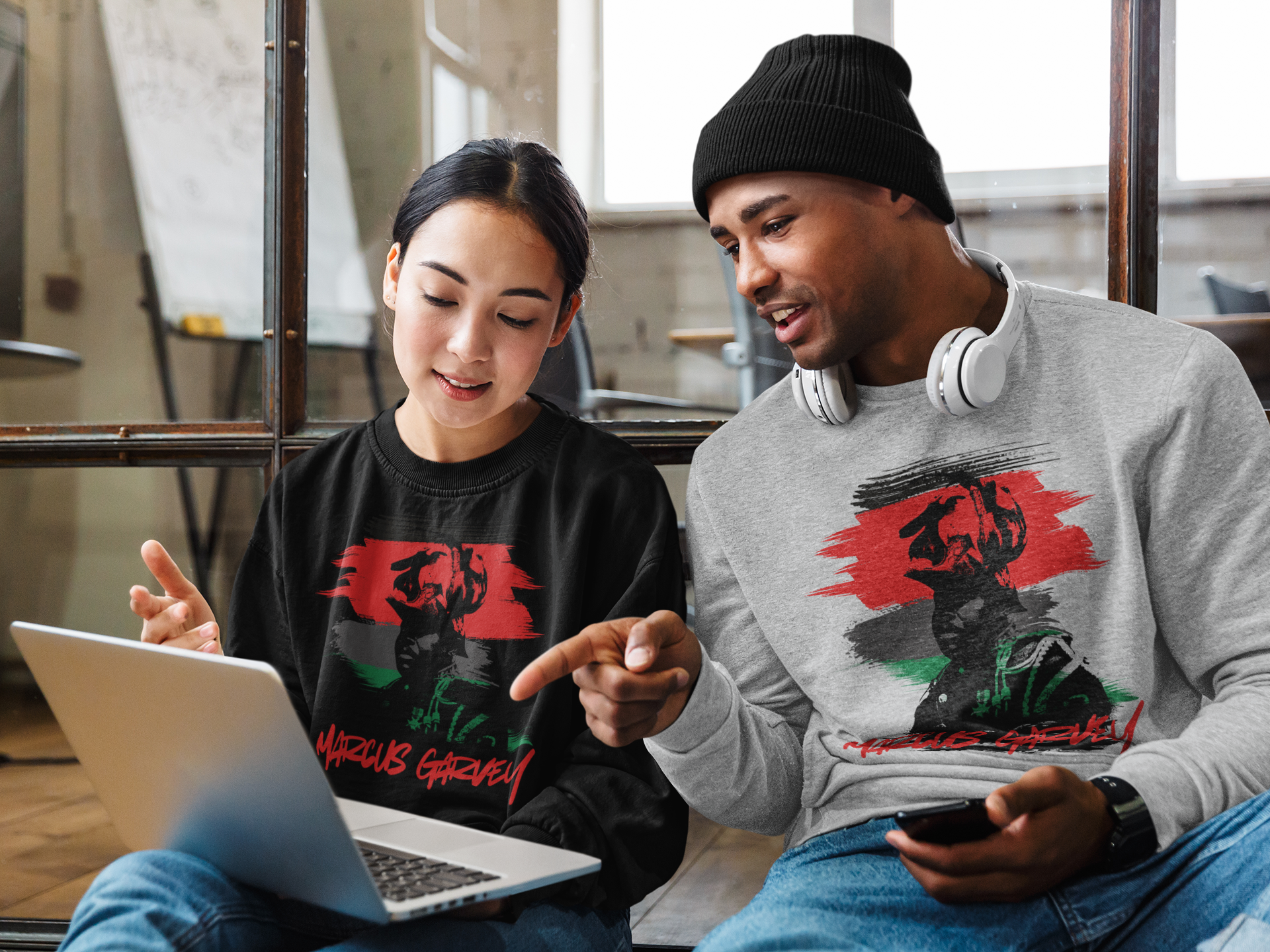 Marcus Garvey Crewneck Sweatshirt — Pan-African Portrait &amp; Back Quote product thumbnail image