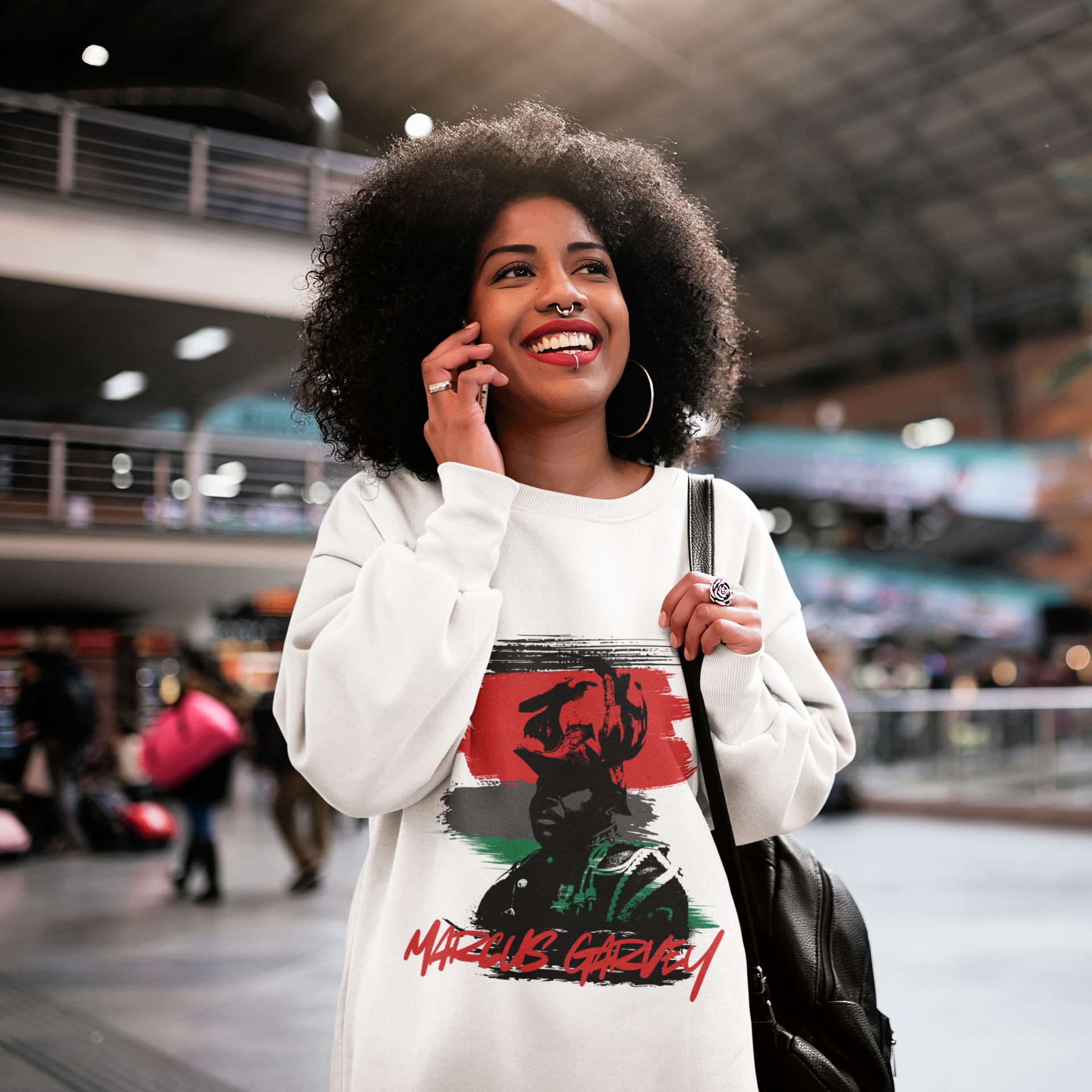 Marcus Garvey Crewneck Sweatshirt — Pan-African Portrait & Back Quote Marcus Garvey Crewneck Sweatshirt — Pan-African Portrait & Back Quote