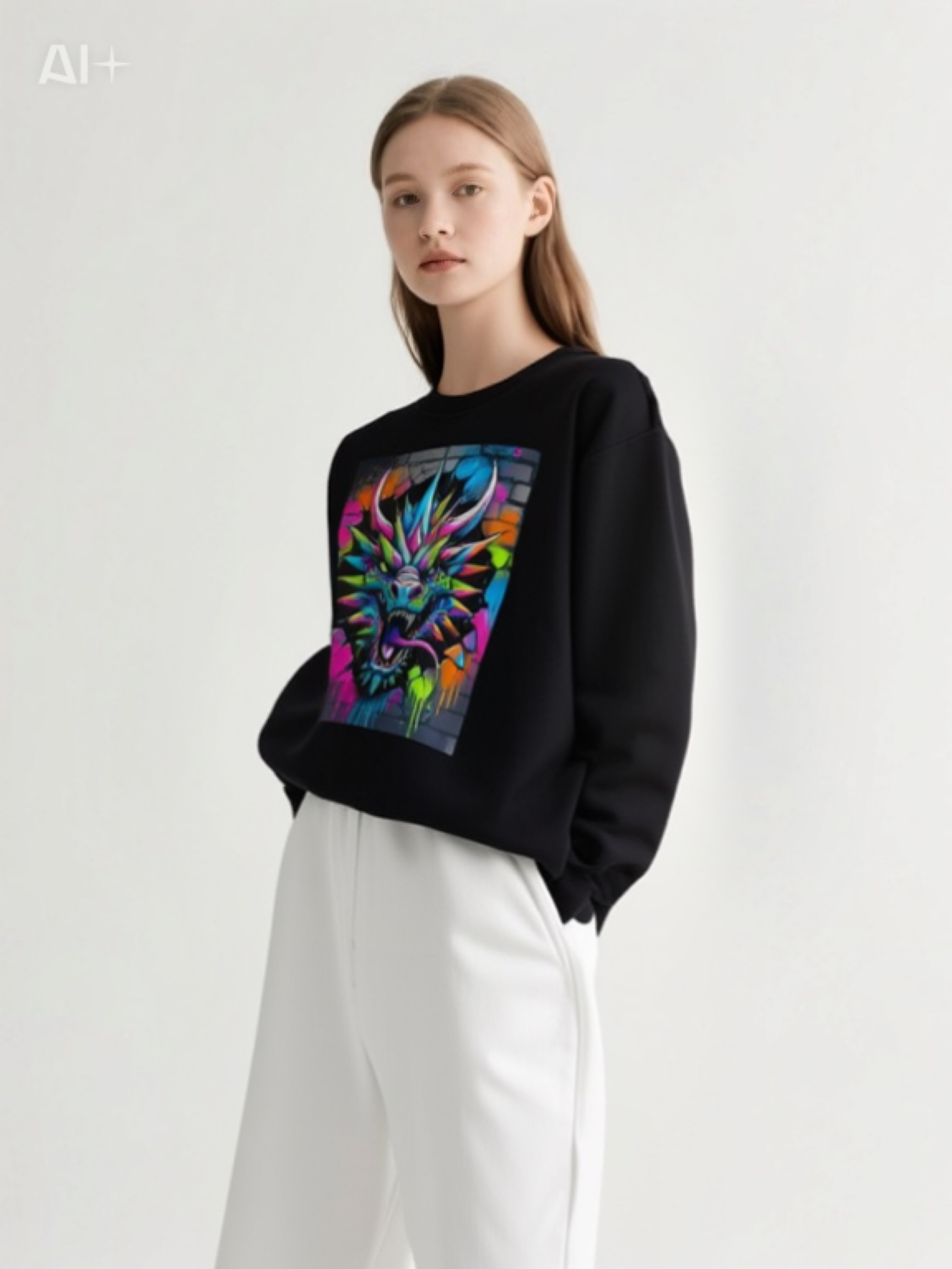 Dragon Graffiti Crewneck Unisex Sweatshirt — Neon Street Art Dragon Design product thumbnail image