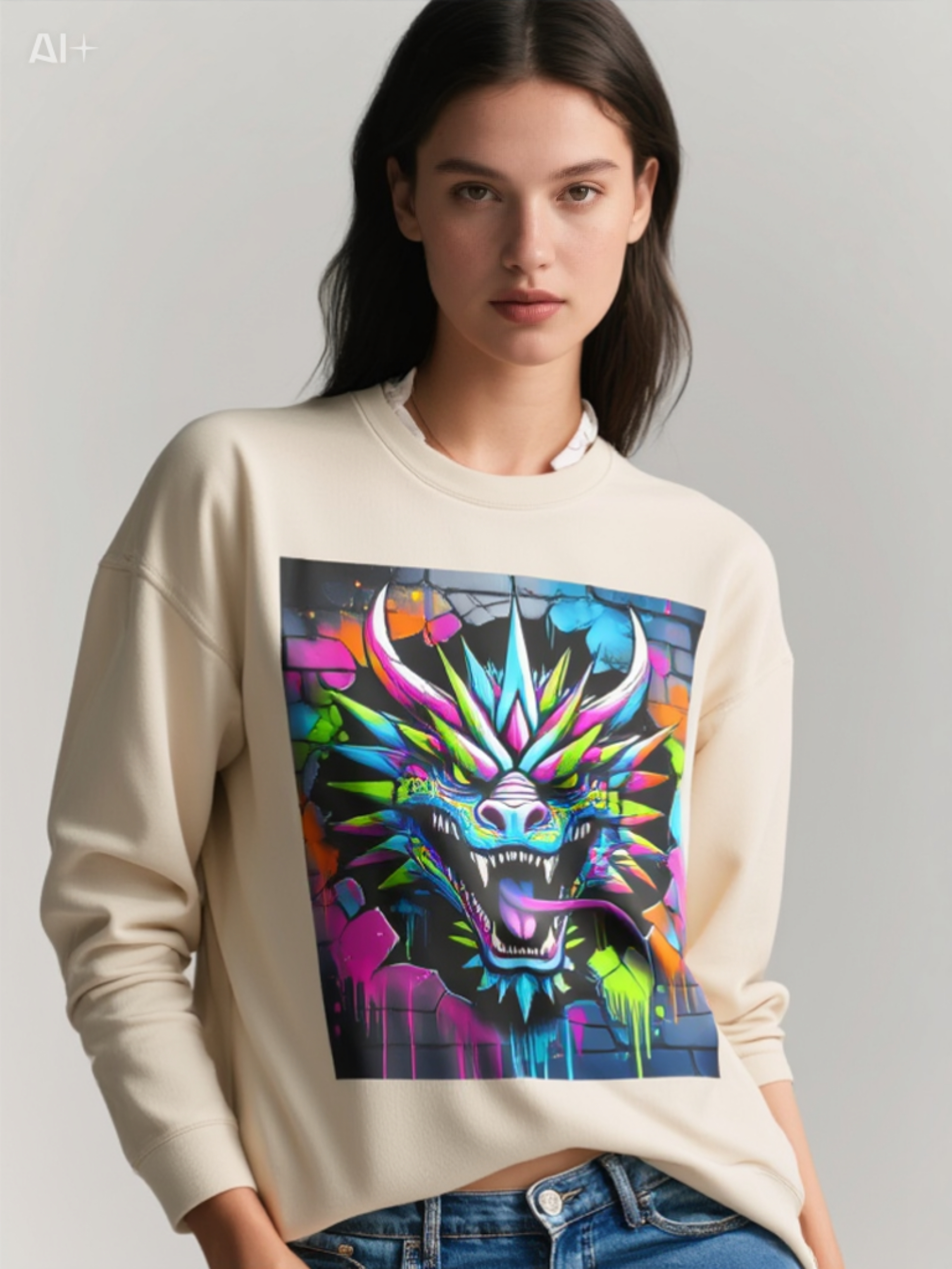 Dragon Graffiti Crewneck Unisex Sweatshirt — Neon Street Art Dragon Design product thumbnail image Dragon Graffiti Crewneck Unisex Sweatshirt — Neon Street Art Dragon Design product thumbnail image