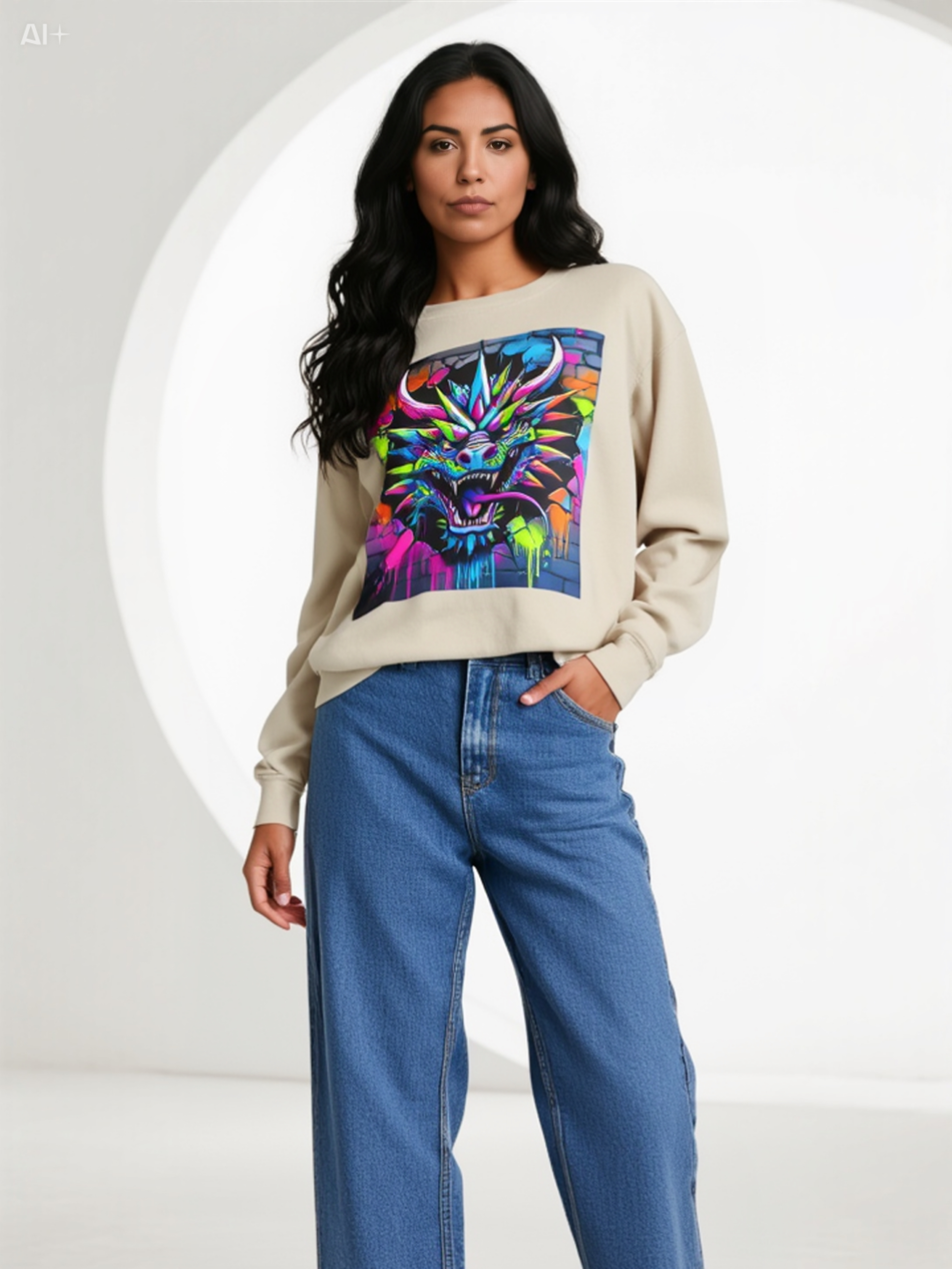 Dragon Graffiti Crewneck Unisex Sweatshirt — Neon Street Art Dragon Design product thumbnail image