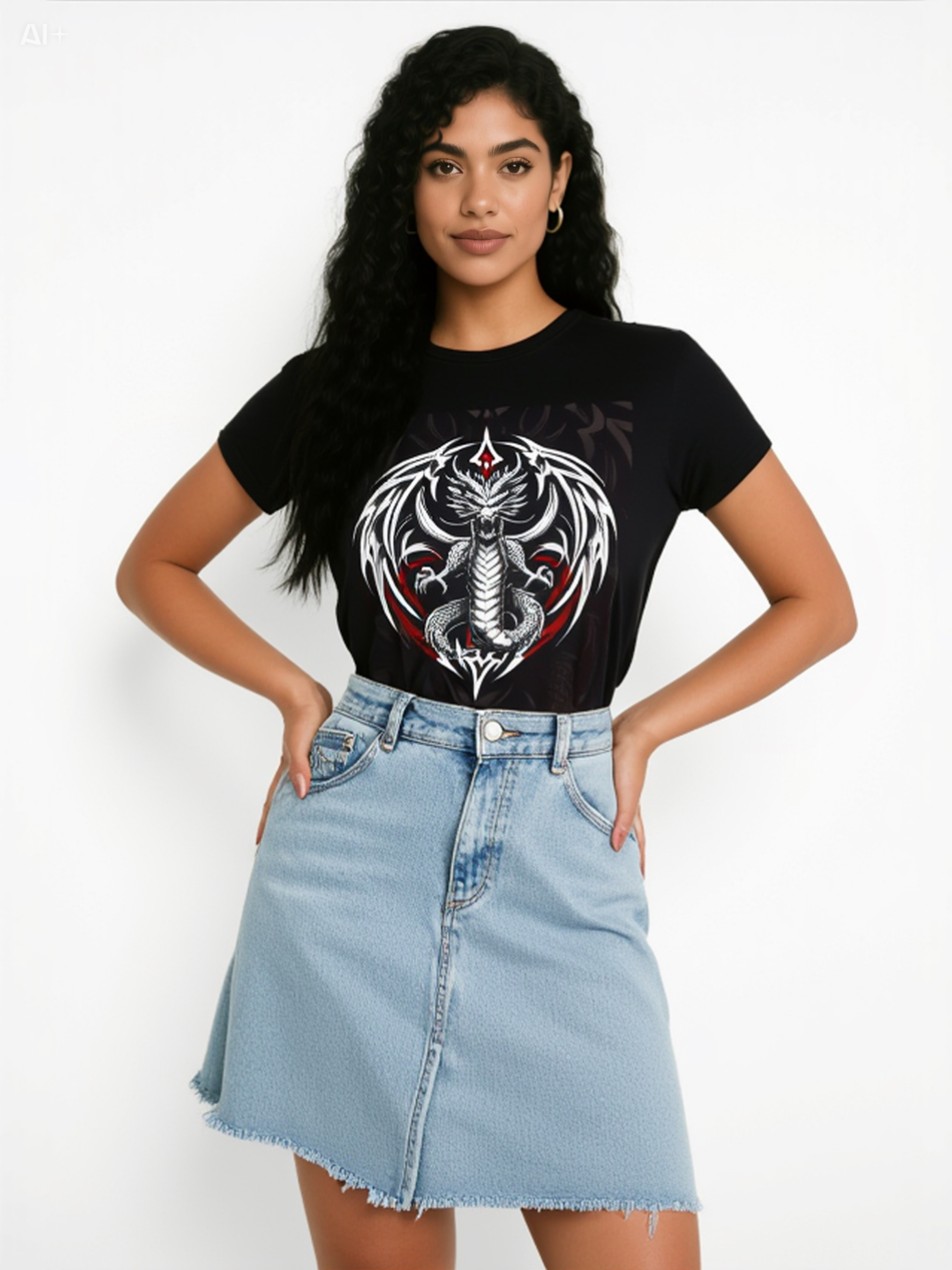 Dragon Emblem Women's Tee — Tribal Gothic Dragon Chest Design