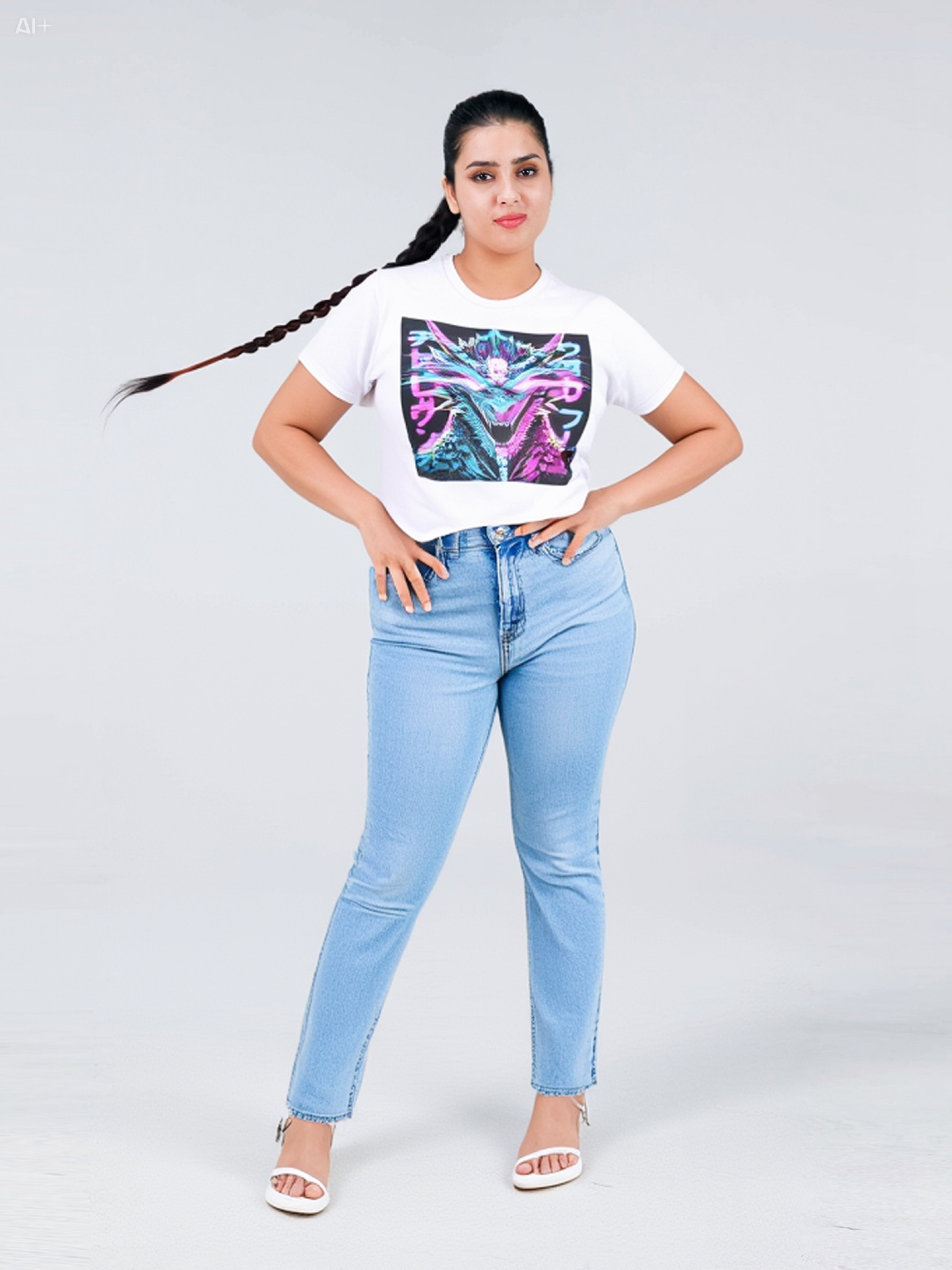 T-Shirt — Neon Cyber Dragon Japanese Kanji Graphic Tee product thumbnail image