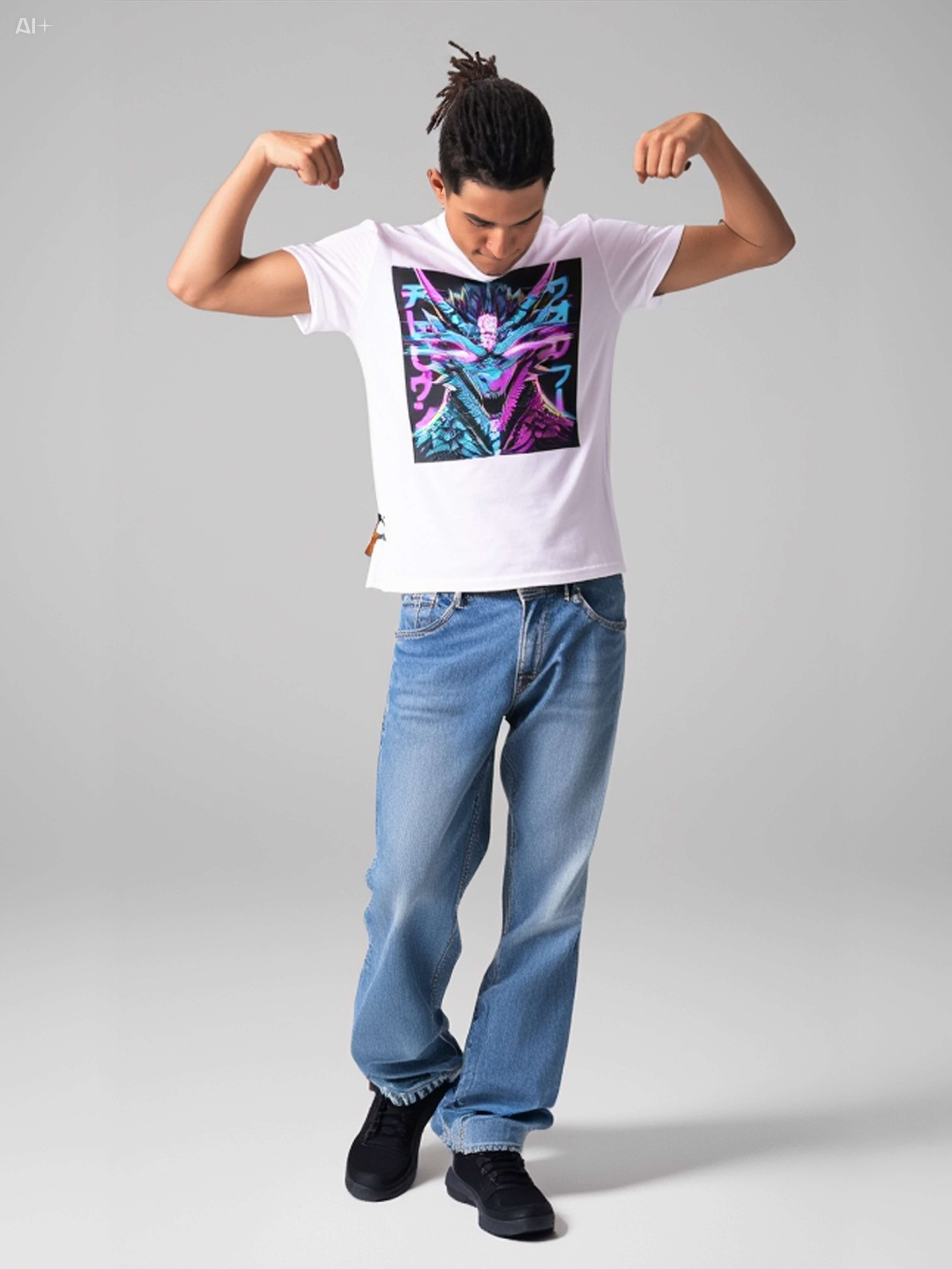 T-Shirt — Neon Cyber Dragon Japanese Kanji Graphic Tee product thumbnail image