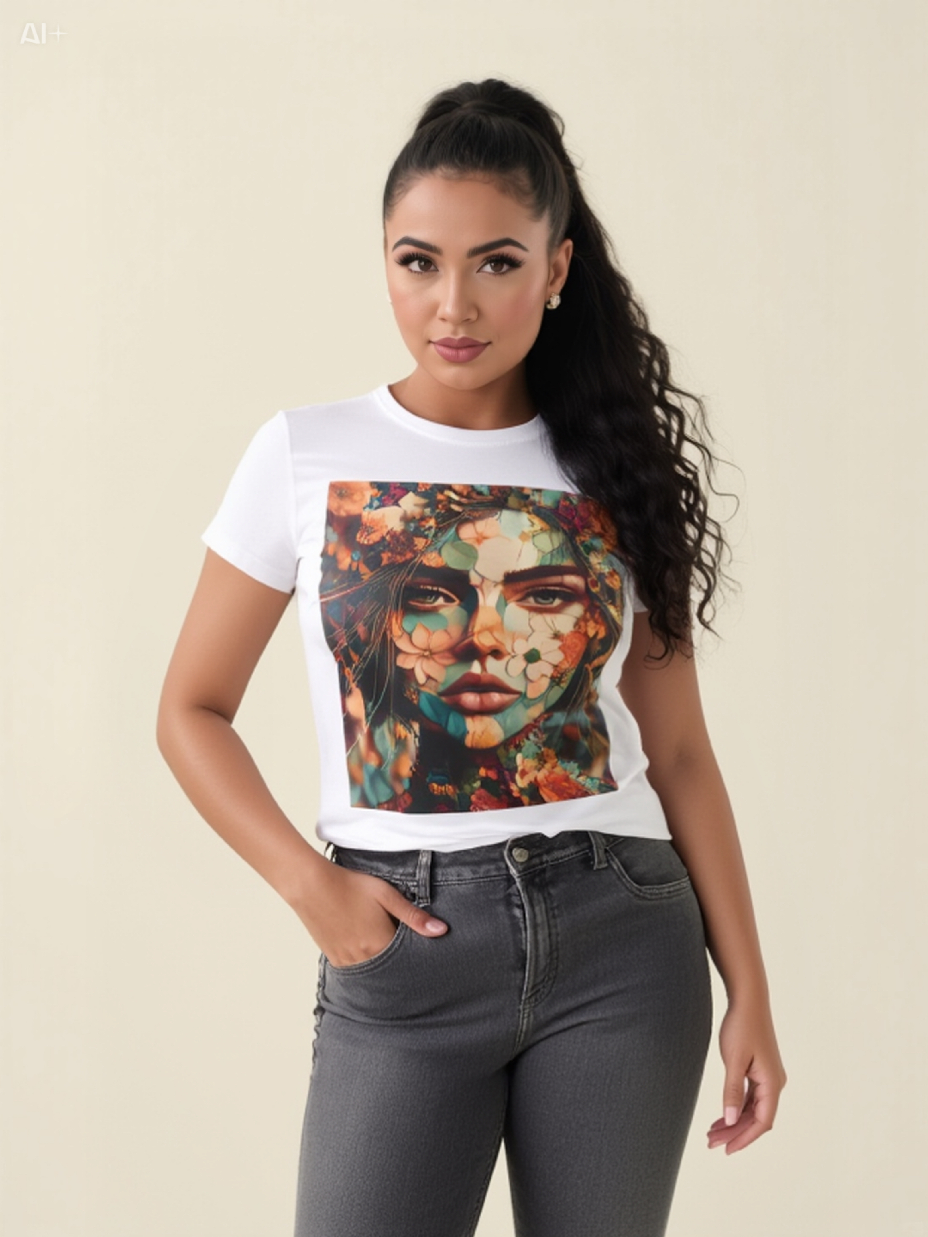Floral Portrait Women's Tee — Dreamy Blossom Face Art T‑Shirt product thumbnail image Floral Portrait Women's Tee — Dreamy Blossom Face Art T‑Shirt product thumbnail image
