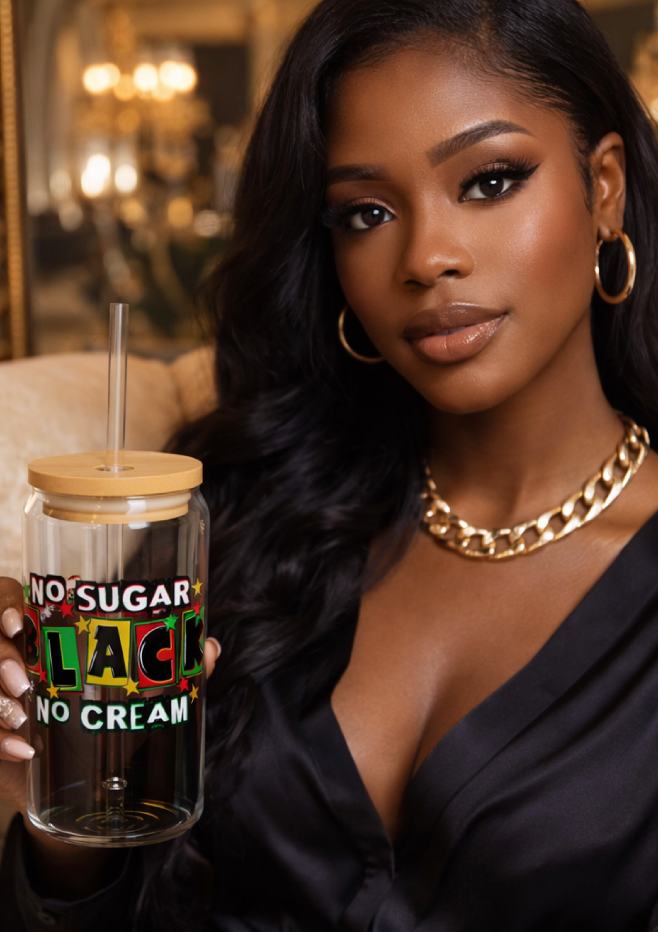 Sipper Glass — “No Sugar, No Cream, Black” 16oz Bamboo Lid Tumbler product thumbnail image Sipper Glass — “No Sugar, No Cream, Black” 16oz Bamboo Lid Tumbler product thumbnail image