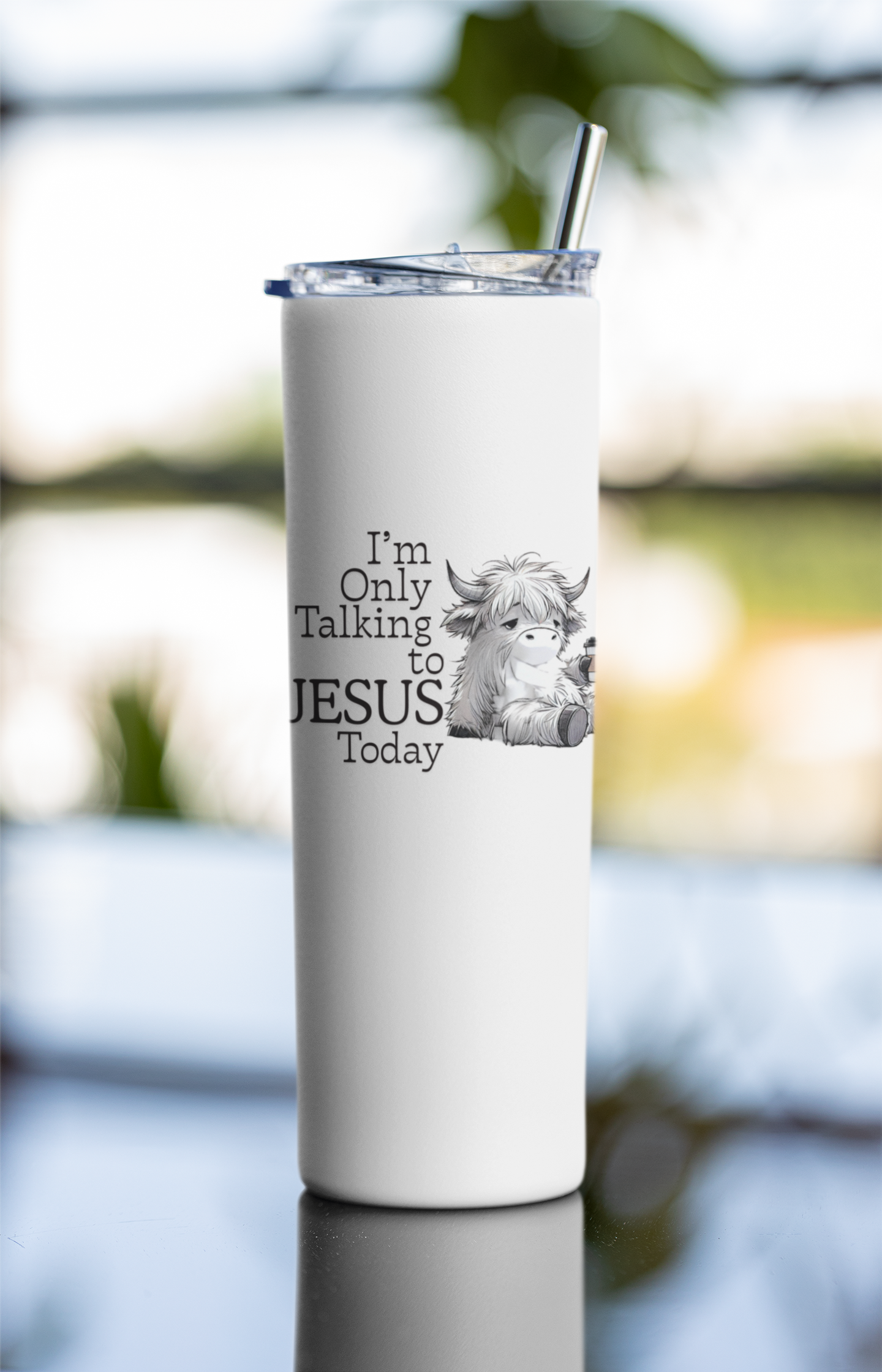 20oz Stainless Steel Tumbler – 'I'm Only Talking to Jesus' Cute Highland Cow Christian Travel Cup 20oz Stainless Steel Tumbler – 'I'm Only Talking to Jesus' Cute Highland Cow Christian Travel Cup