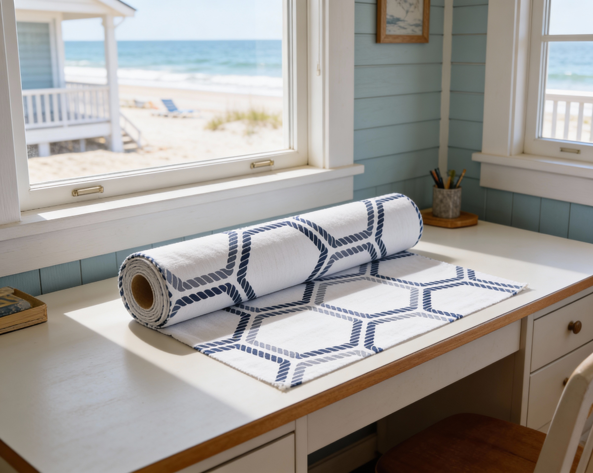 Nautical Rope Fabric Cotton Material, Light Blue Navy Coastal Print | Marine Rope Pattern Fabric by the Yard | Beach Decor Sewing Quilting product thumbnail image Nautical Rope Fabric Cotton Material, Light Blue Navy Coastal Print | Marine Rope Pattern Fabric by the Yard | Beach Decor Sewing Quilting product thumbnail image