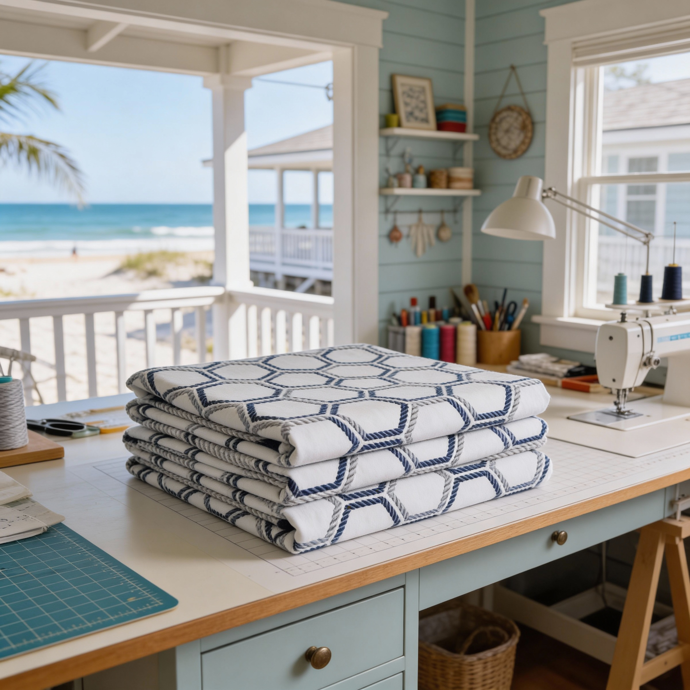 Nautical Rope Fabric Cotton Material, Light Blue Navy Coastal Print | Marine Rope Pattern Fabric by the Yard | Beach Decor Sewing Quilting product thumbnail image Nautical Rope Fabric Cotton Material, Light Blue Navy Coastal Print | Marine Rope Pattern Fabric by the Yard | Beach Decor Sewing Quilting product thumbnail image