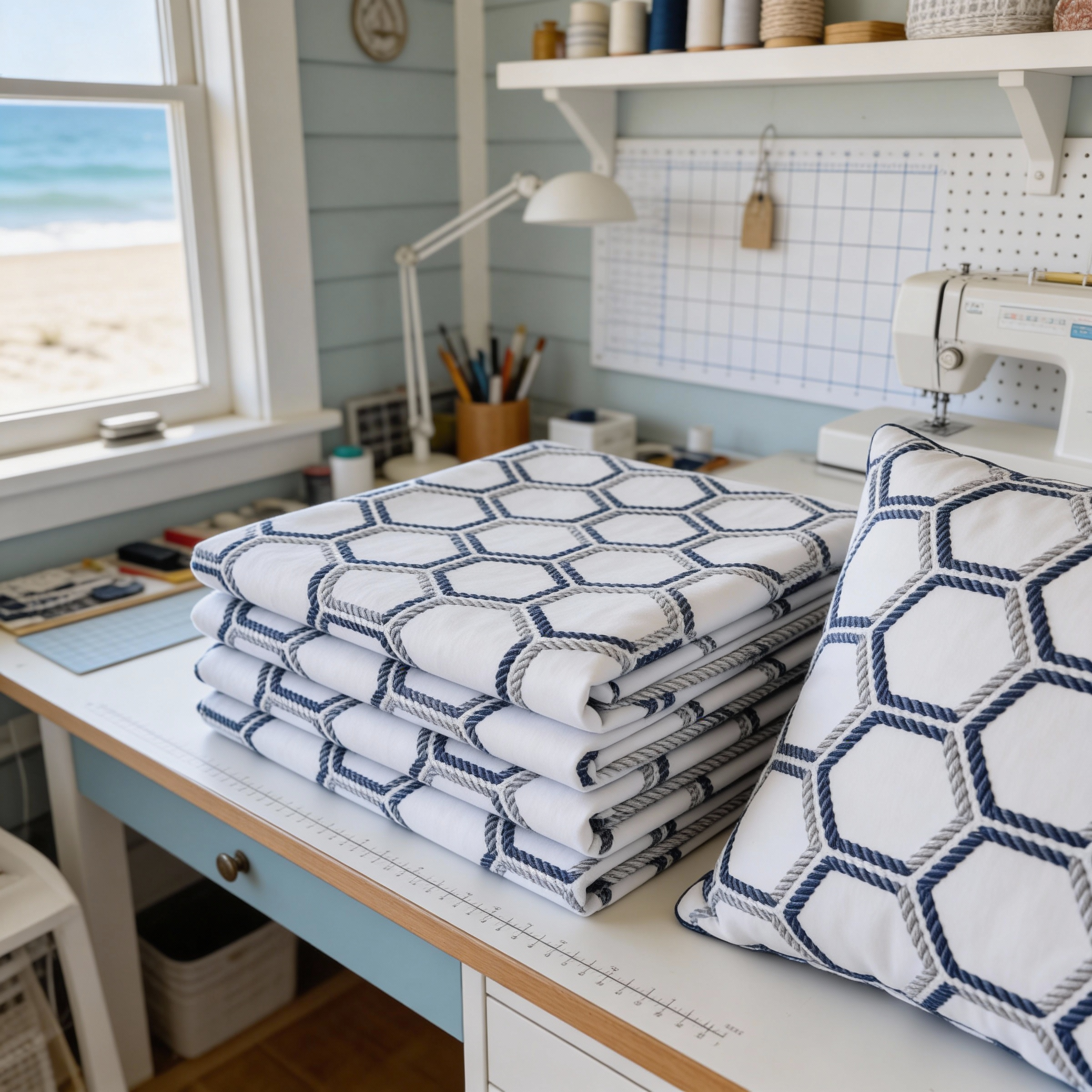 Nautical Rope Fabric Cotton Material, Light Blue Navy Coastal Print | Marine Rope Pattern Fabric by the Yard | Beach Decor Sewing Quilting product thumbnail image Nautical Rope Fabric Cotton Material, Light Blue Navy Coastal Print | Marine Rope Pattern Fabric by the Yard | Beach Decor Sewing Quilting product thumbnail image